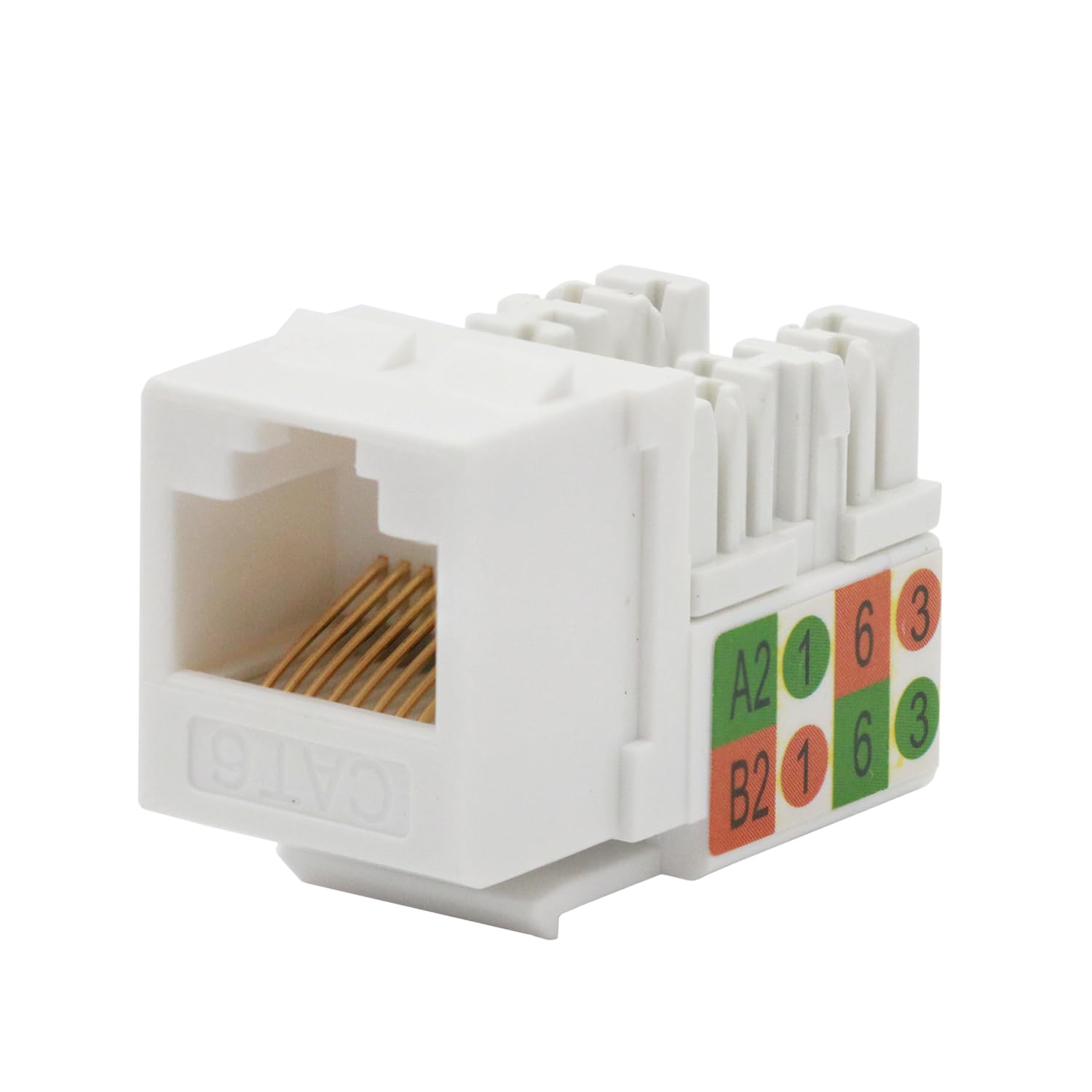 ChaosssCo Cat6 Cat5 Cat5e Keystone Jack RJ45 Network Coupler - 90 Degree Ethernet Punch Down Keystone Jack Adapter (20 Pack, White) - Ideal for Home & Office Network Installations, Server Rooms & Data Centers