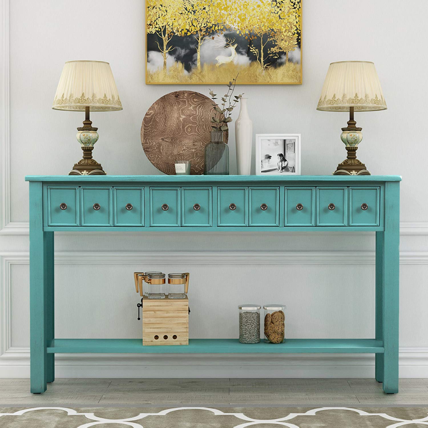 Rustic Solid Wood Entryway Console Table with Storage Drawers - for Hallway & Living Room