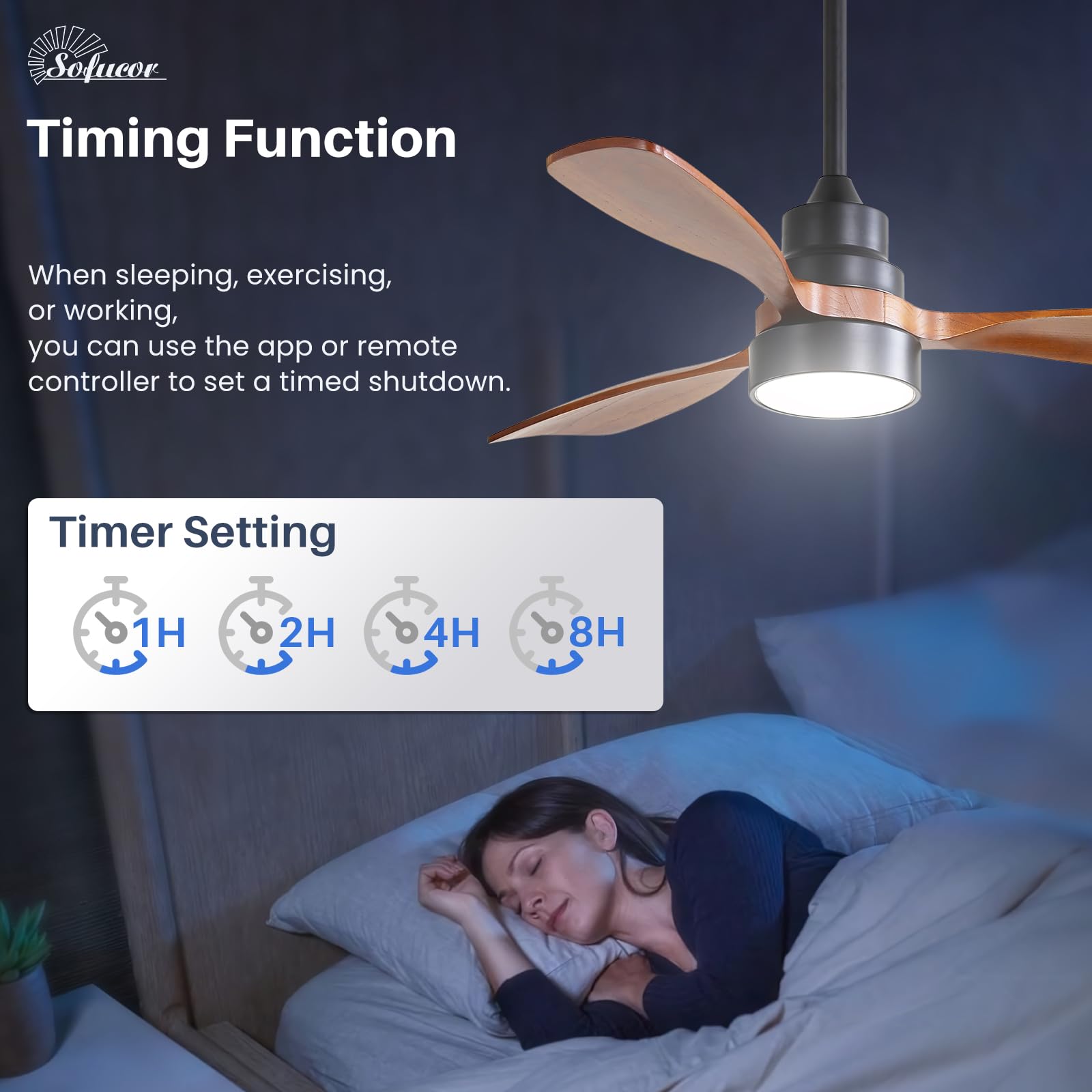48 Inch Smart Ceiling Fan with Lights - Remote & APP Control, Alexa/Google Home Compatible - 3 Blade Brown Black Solid Wood Low Profile Fan for Indoor/Outdoor Use - Perfect for Bedroom, Living Room, Farmhouse, Patio and More