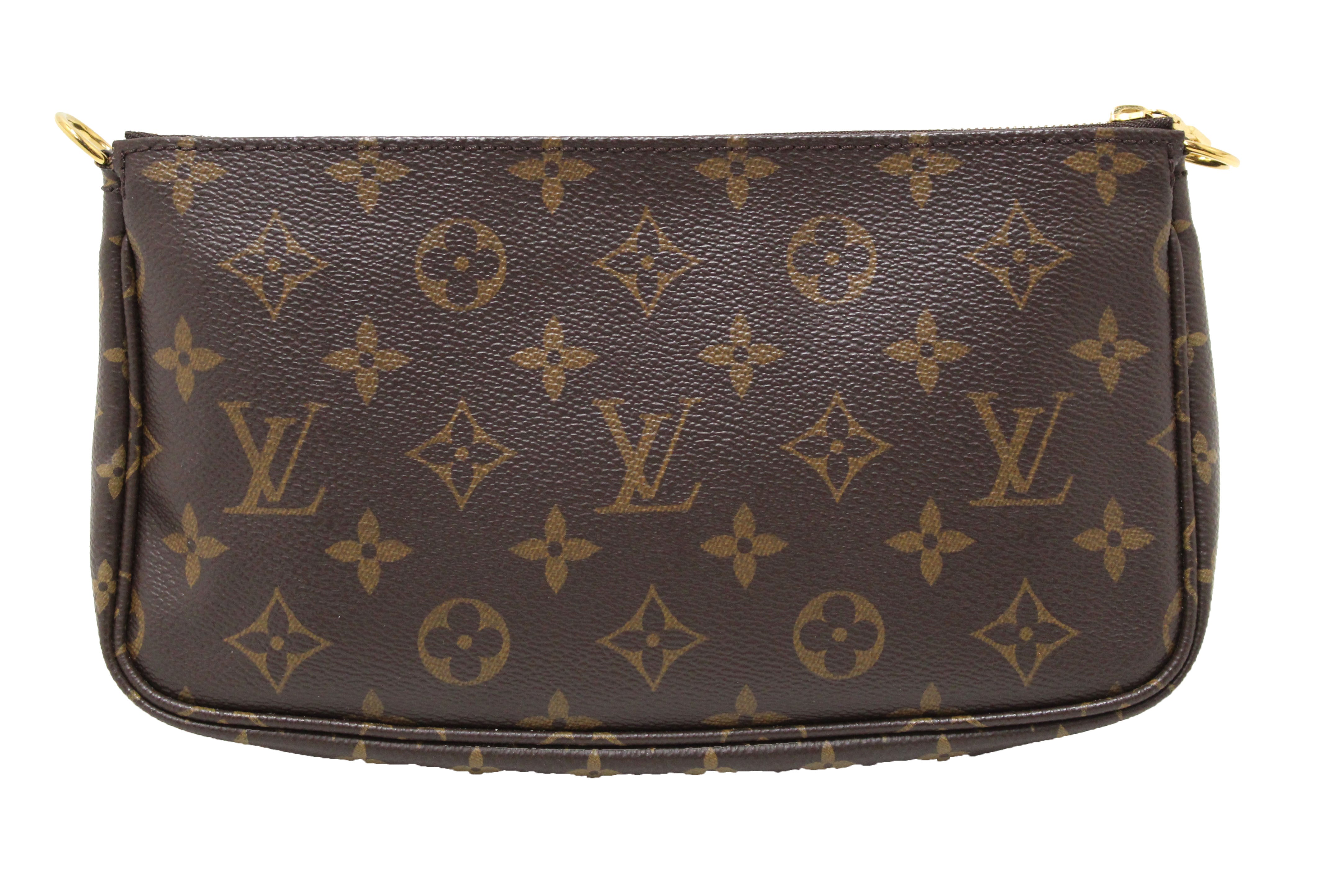 Authentic Louis Vuitton Monogram Multi Pochette Accessories Bag with Light Pink Strap - Luxury Crossbody Bag for Women, Perfect for Date Night, Travel & Everyday Use
