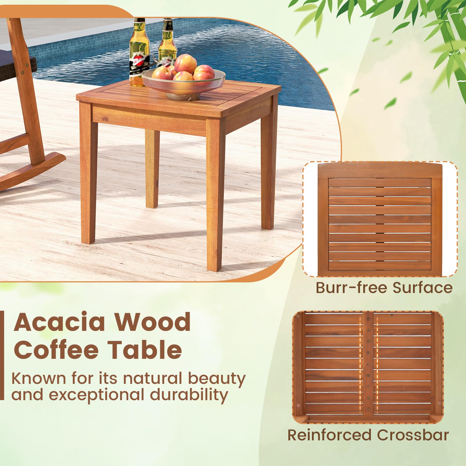 Tangkula 3-Piece Acacia Wood Patio Rocking Chair Set with Wicker Rattan Seat & Side Table - Outdoor Garden Furniture for Backyard, Poolside & Relaxation | Perfect for Lounging, Entertaining & Enjoying Summer Evenings