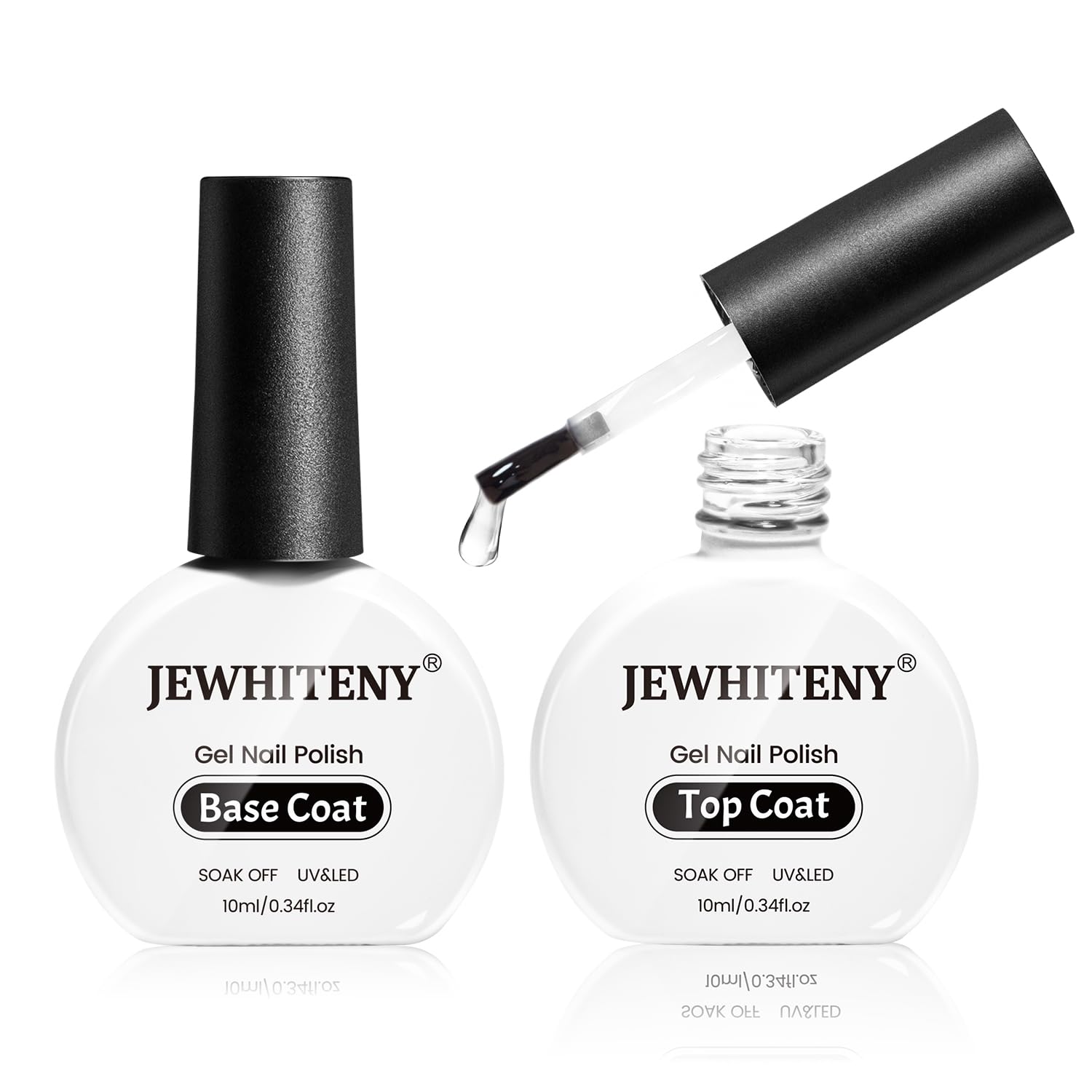 JEWHITENY 10ML Gel Top Coat & Base Coat Set - No Wipe Quick Dry, Long Lasting Glossy Nail Polish for DIY Nail Art | Salon Quality at Home, Manicure & Pedicure