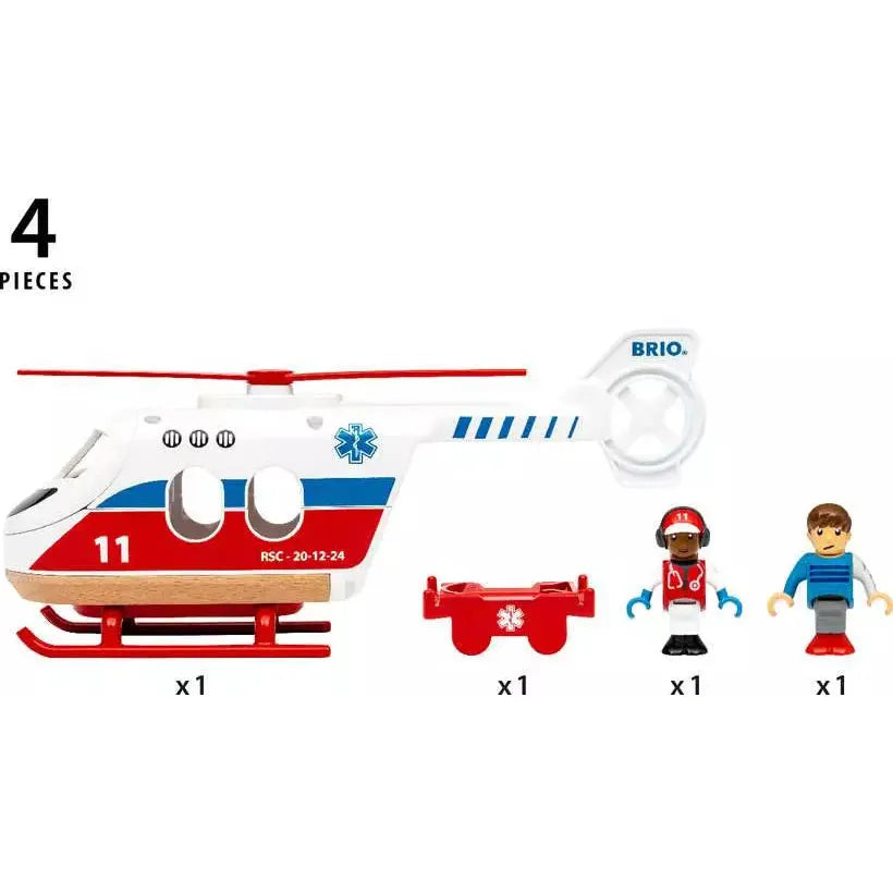 Brio Rescue Helicopter Toy - Wooden Emergency Vehicle Playset for Kids - Perfect for Imaginative Play & Rescue Missions