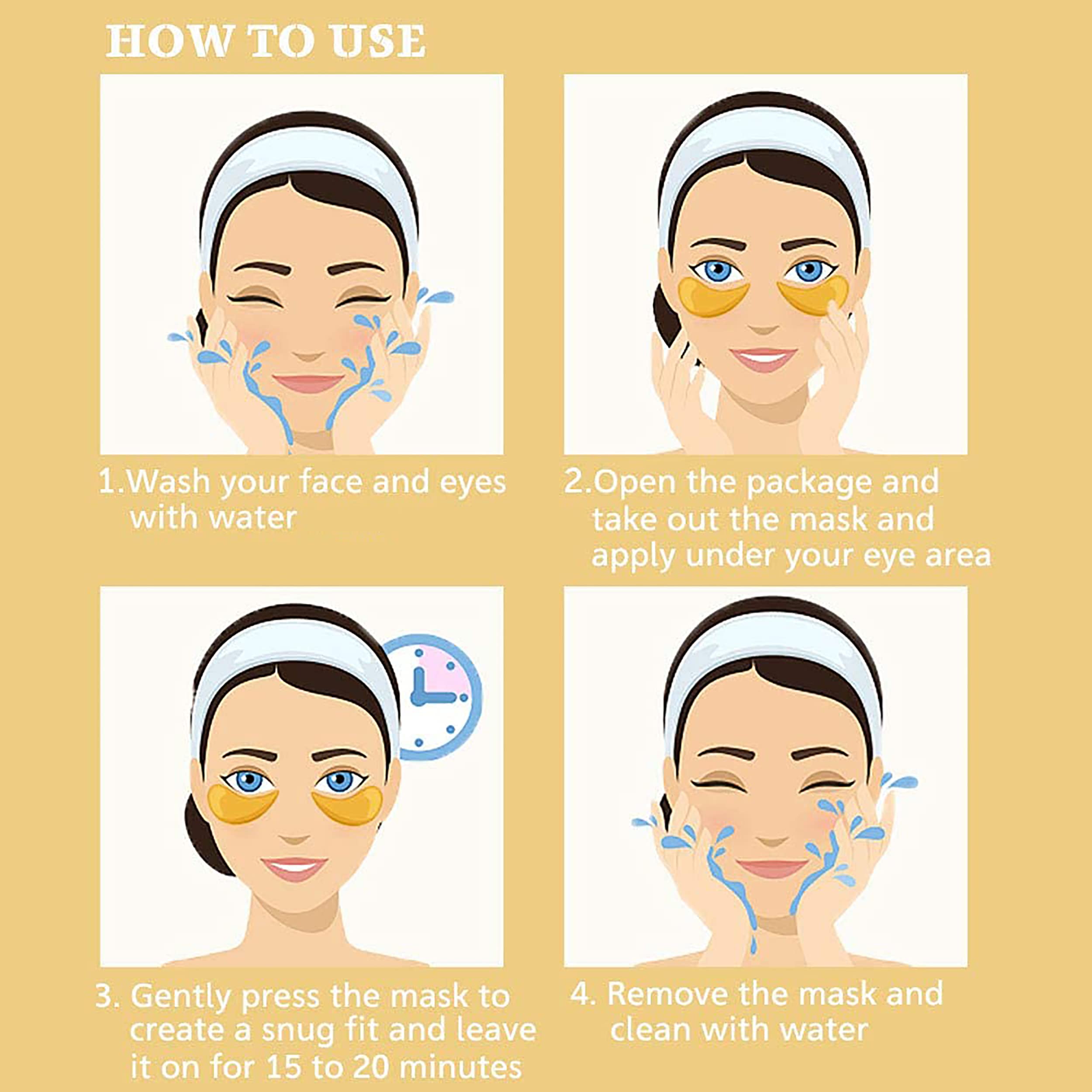 **MeeTo Gold Eye Treatment Mask for Dark Circles & Puffy Eyes – Anti-Wrinkle Collagen Under Eye Patches, Bags Treatment & Anti-Aging – Pack of 2 Pairs – Perfect for Night Routine & Travel Skincare**