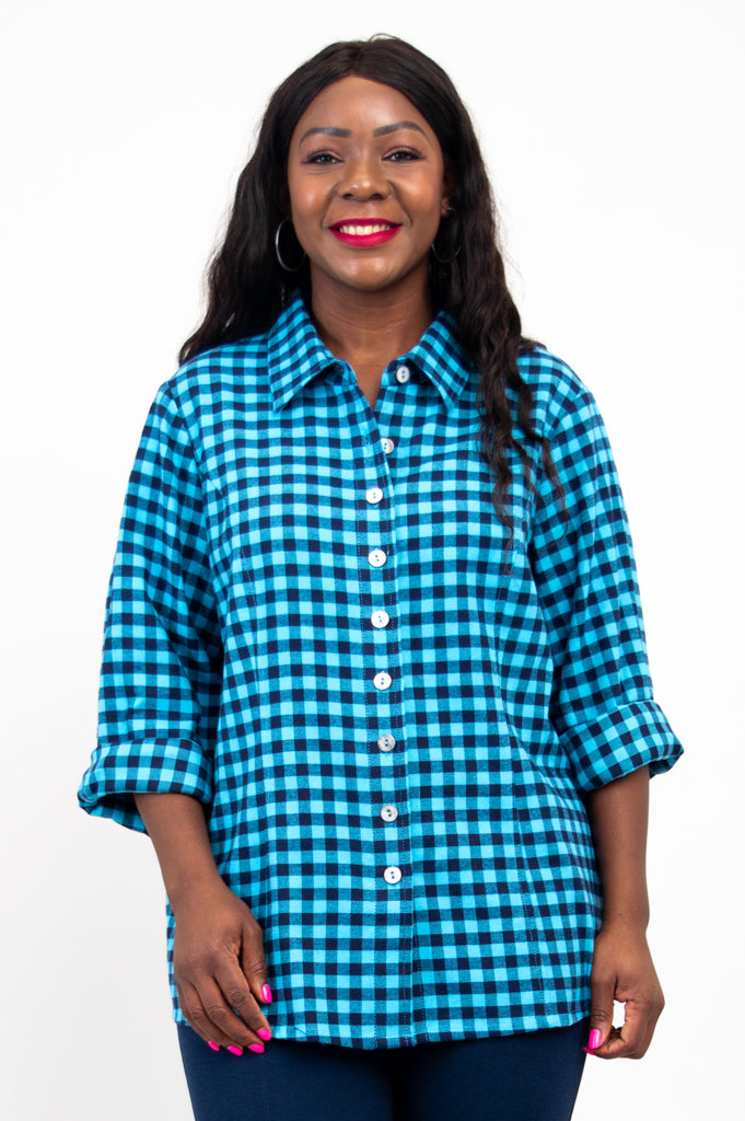 Alexis Top - Women's Cotton Flannel Shirt in Mazarine Plaid for Casual Wear & Layering | Fall & Winter Fashion