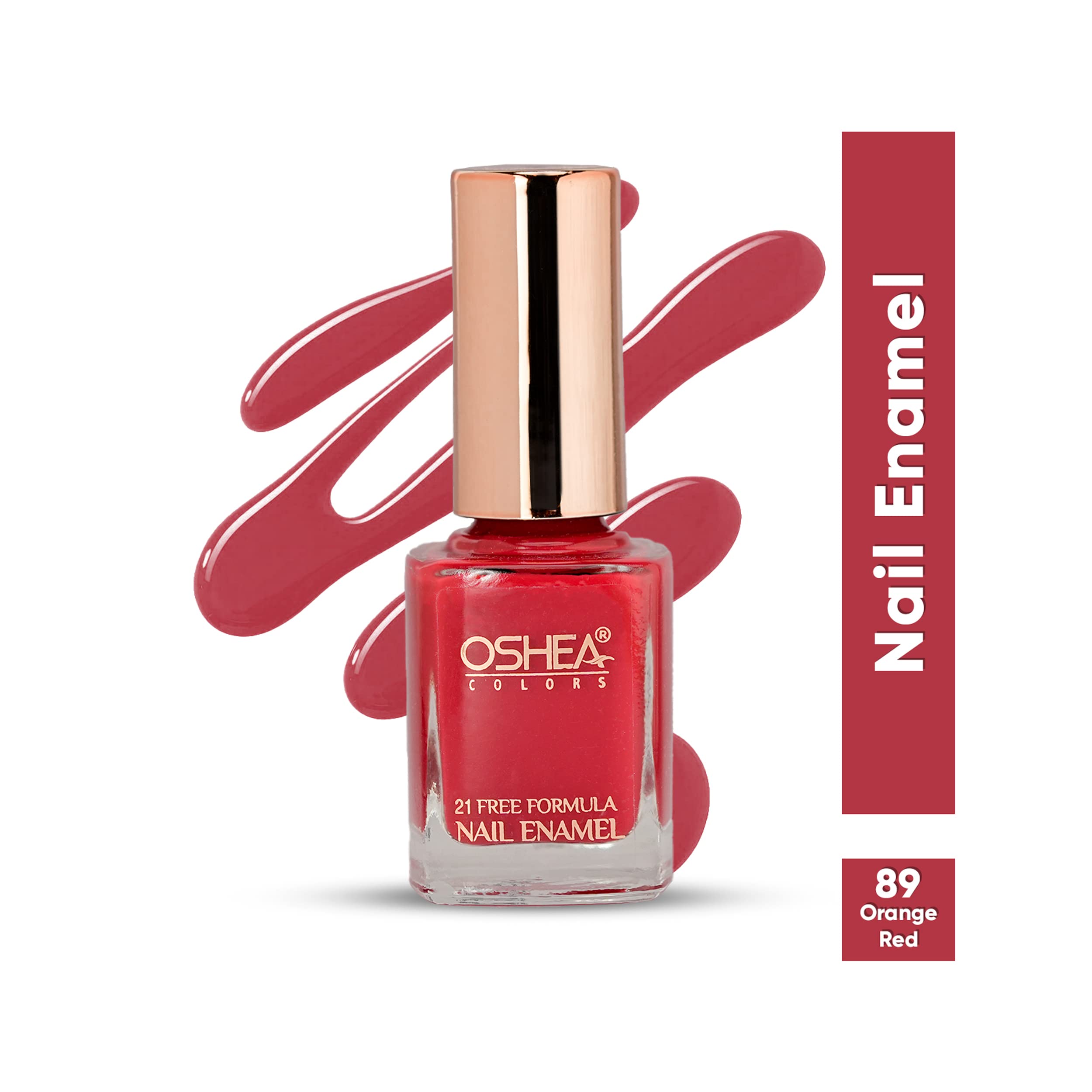 Oshea Herbals Nail Enamel - Orange Red Shade #89 - 10ml Nail Polish for Women - Perfect for Manicures, Pedicures & Nail Art Designs
