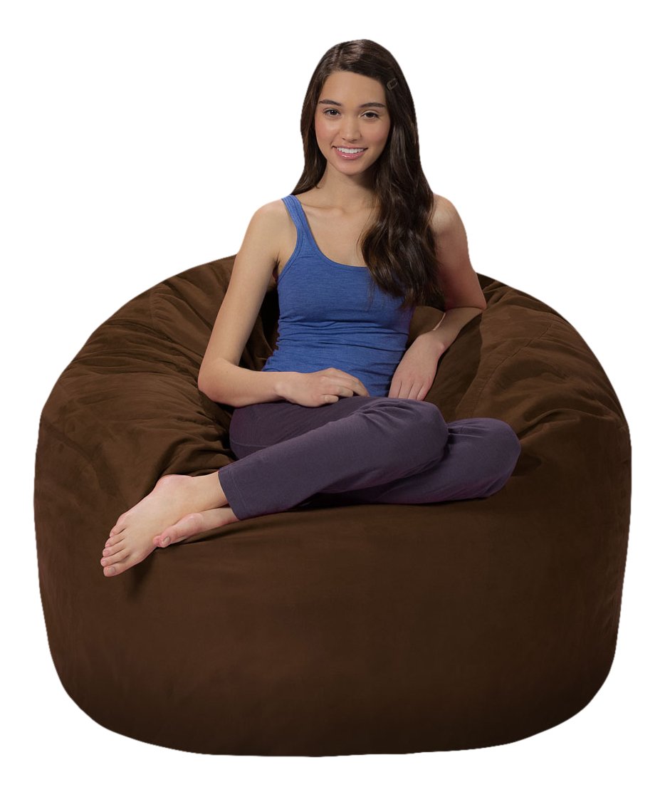 4ft Chocolate Microsuede Memory Foam Bean Bag Chair - Ultra Comfortable Lounger for Living Room, Bedroom, Dorm & Game Room Relaxation
