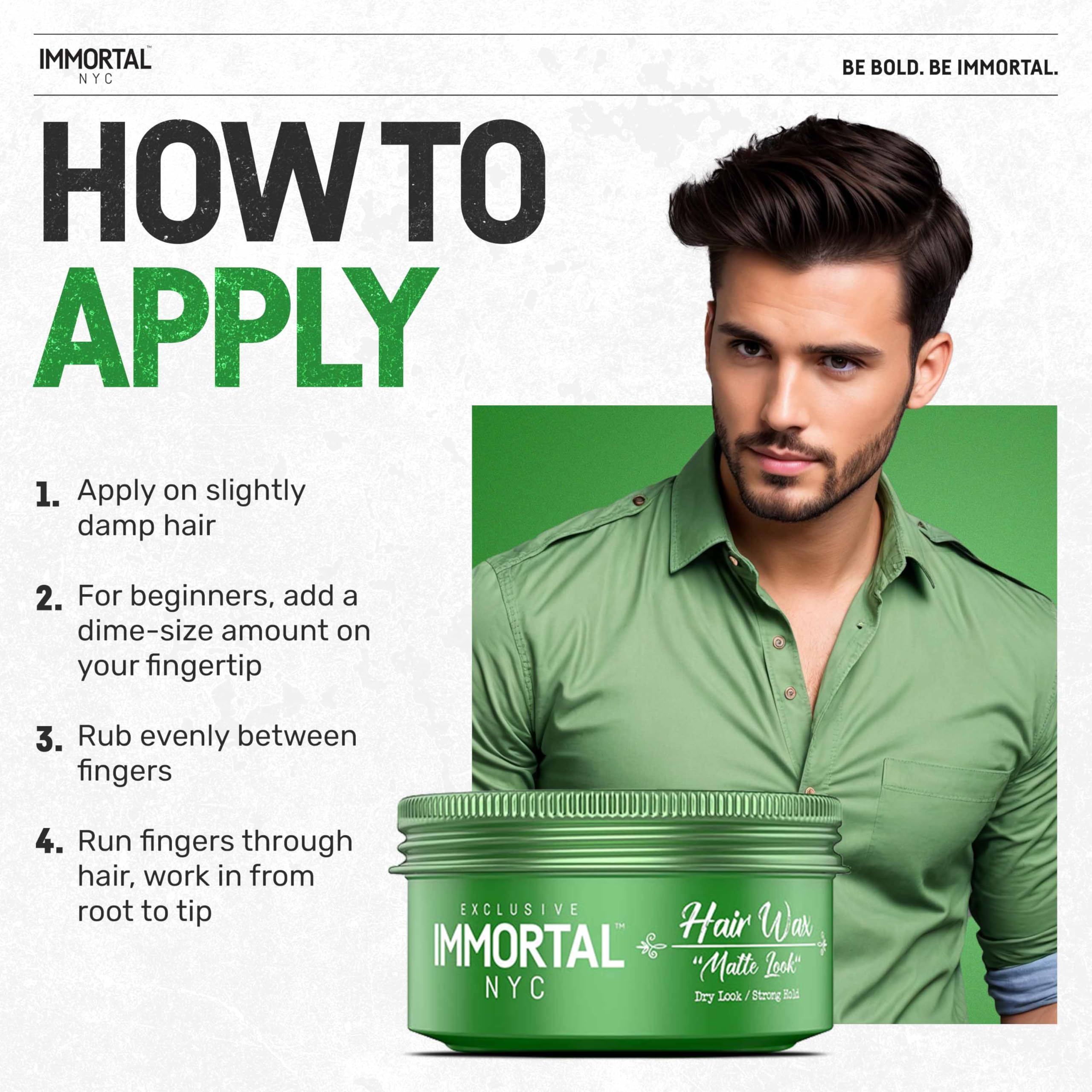 Immortal NYC Matte Look Hair Wax – Strong Hold, Matte Finish & Natural Look for Extra Volume & All-Day Control | Easy Wash Out | Perfect for Styling, Texturizing & Everyday Grooming