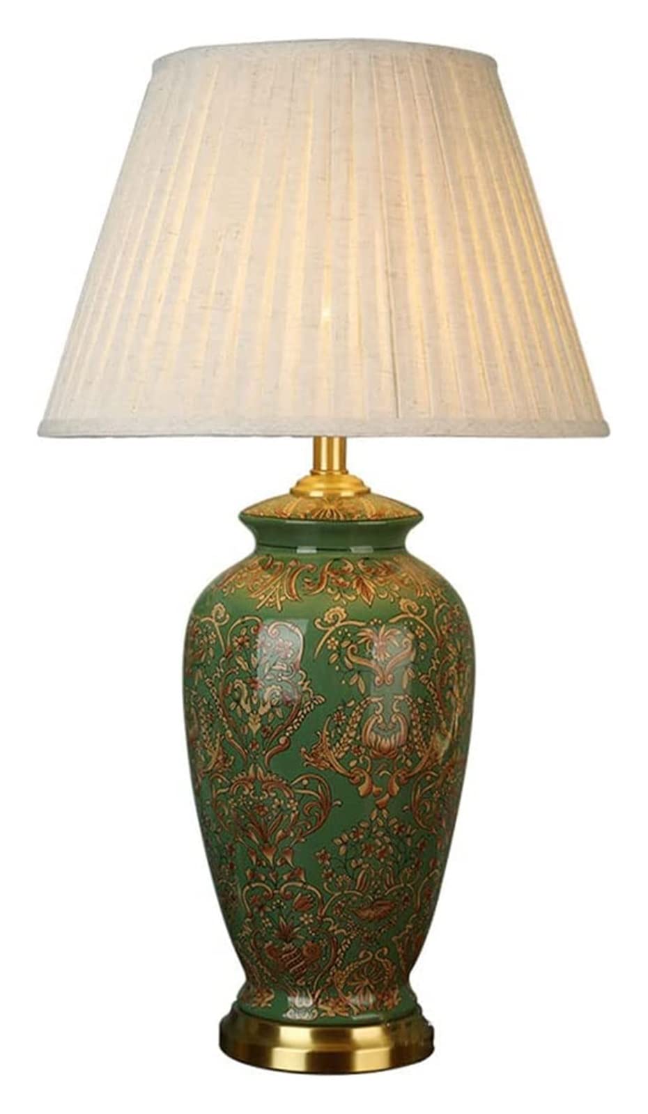 Hand-Painted Ceramic Table Lamp with Brass Base - Traditional Green Decorative Lighting for Living Room, Bedroom & Bedside - Perfect for Home Decor, Reading Nook & Cozy Ambiance