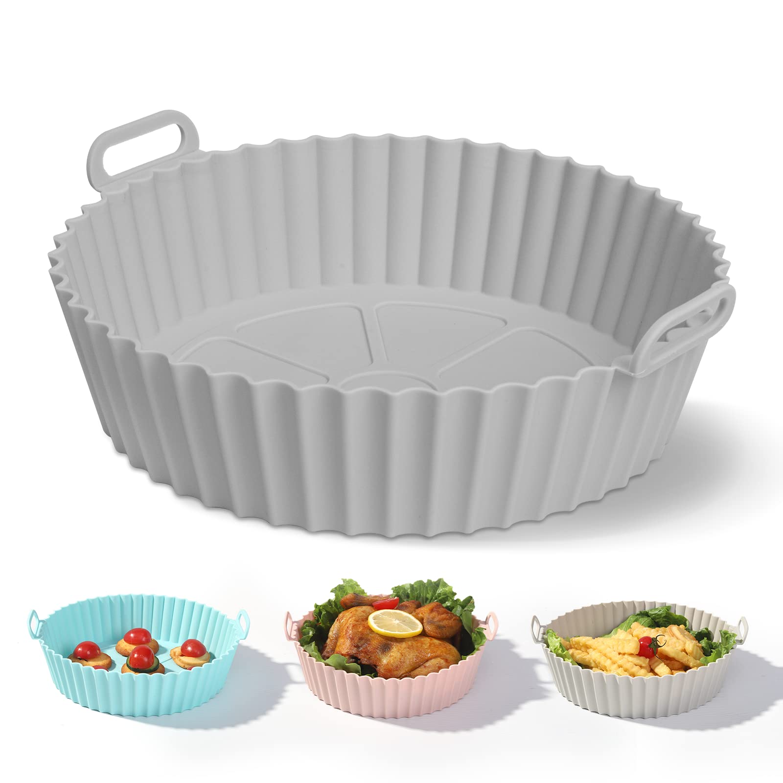 Non-Stick Silicone Air Fryer Basket Liner - Reusable & Dishwasher Safe, Fits COSORI & Most Air Fryers (Large, Grey) - Perfect for Healthy Frying, Baking, Roasting & Reheating