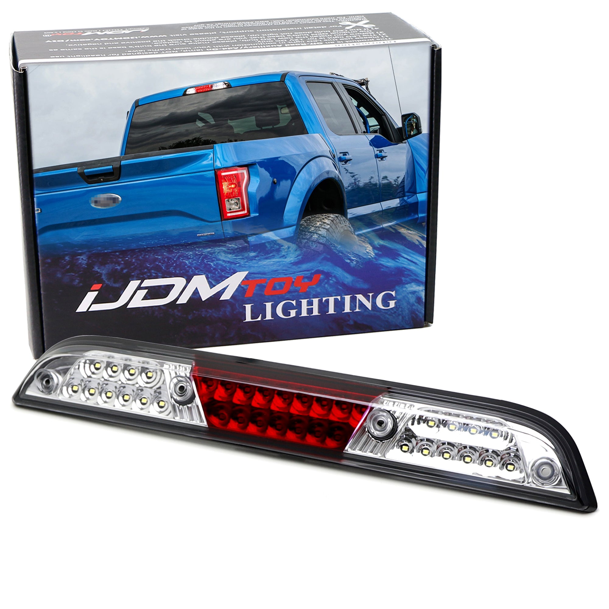Clear/Red F1 Strobe LED High Mount 3rd Brake Light Compatible with 2015-2020 Ford F150, F250, Ranger - Enhanced Safety & Visibility for Trucks, Off-Roading & Night Driving