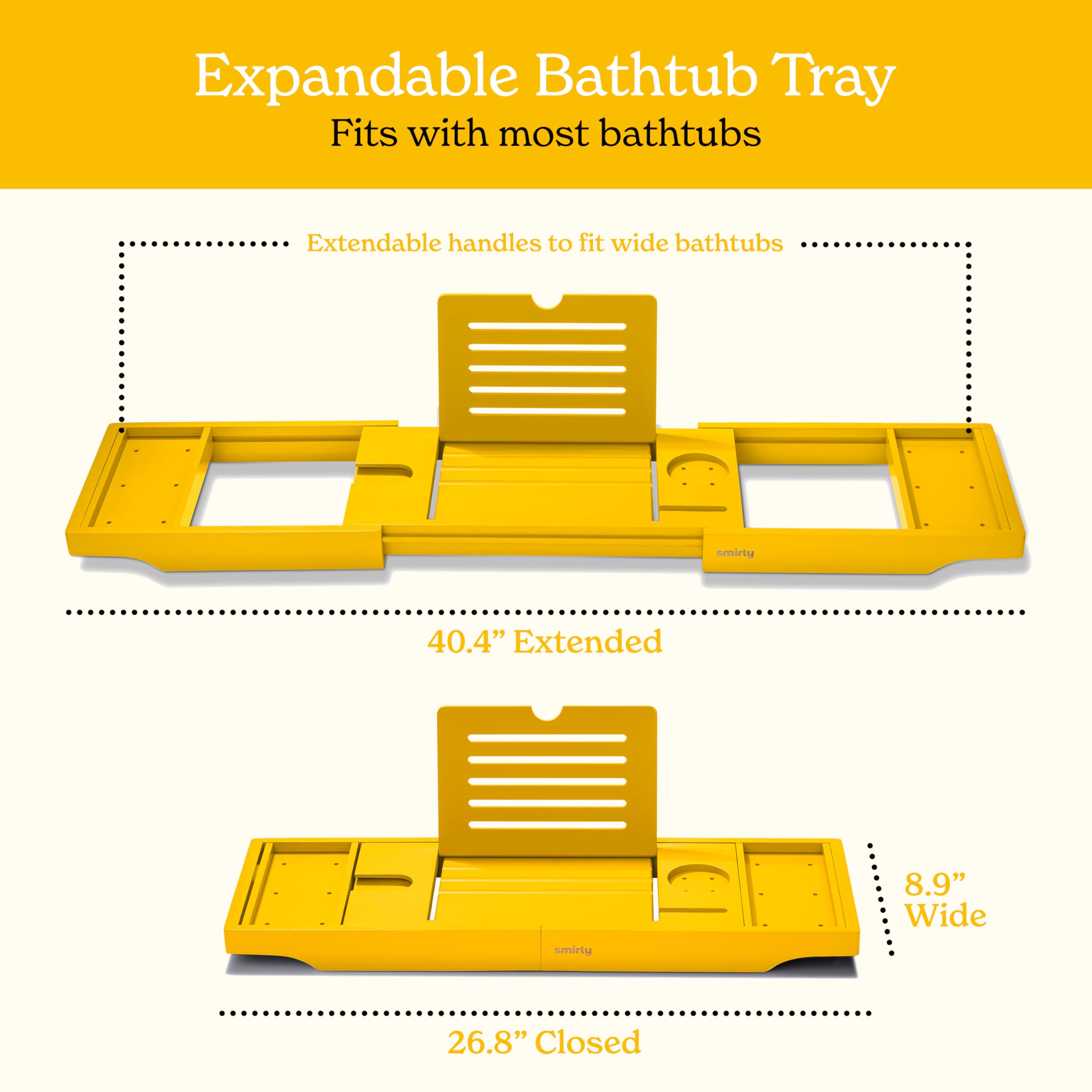 **SMIRLY Expandable Bamboo Bathtub Tray - Adjustable Wooden Bath Caddy for Soaking, Reading & Relaxing - Perfect Bath Accessory for Spa, Aromatherapy & Wine Nights**