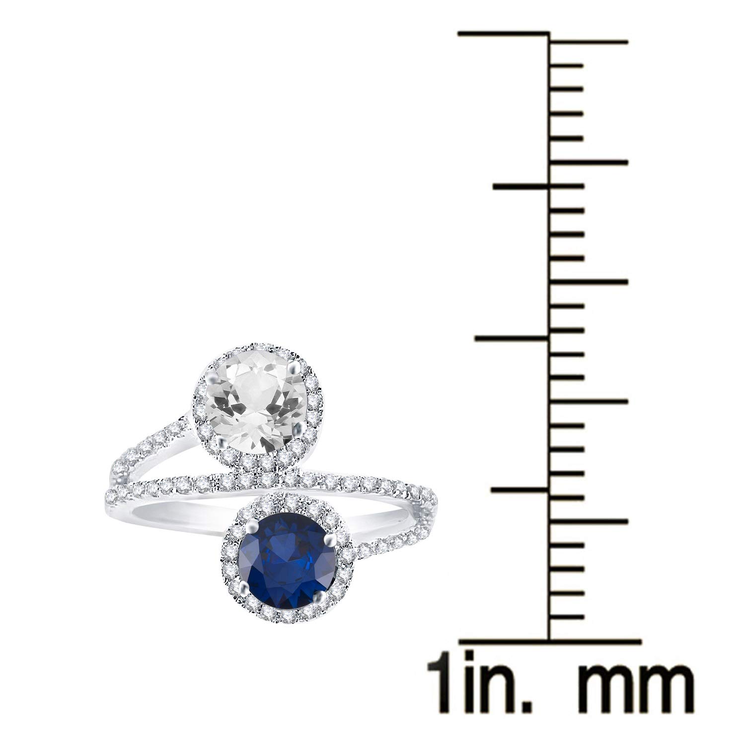 Blue Sapphire & White Topaz Sterling Silver Bypass Halo Ring – Elegant Jewelry for Engagement, Wedding & Special Occasions