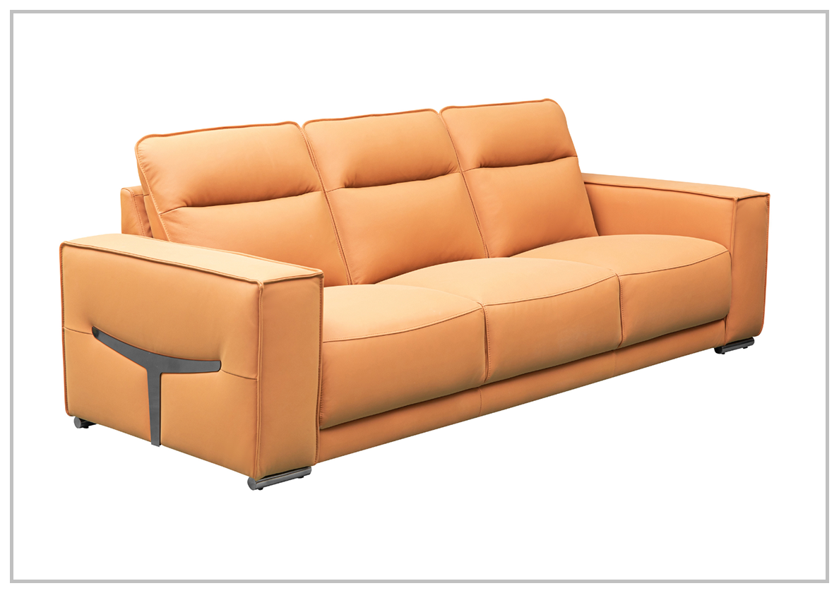 Klaussner Grazia 3-Seater Tufted Leather Sofa with Track Arms in Orange - Modern Living Room Furniture for Home & Office Comfort