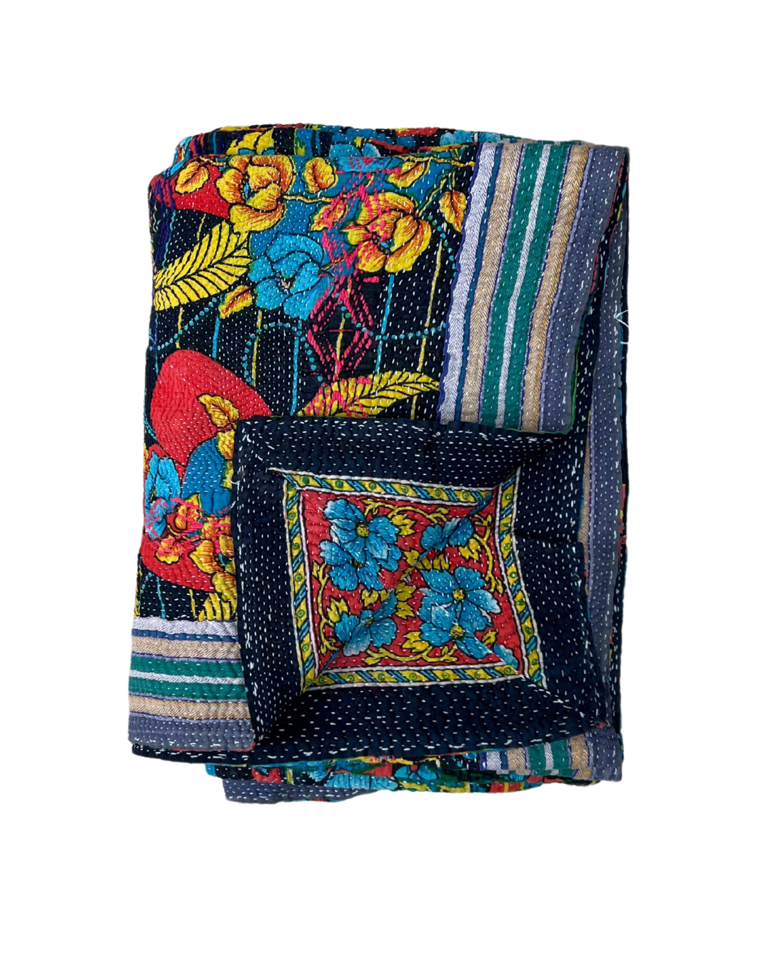 Premium Heavyweight Kantha Quilt No. 769 - Handmade Cotton Patchwork Bedspread for Cozy Home Decor, Winter Warmth & Bohemian Style Bedroom