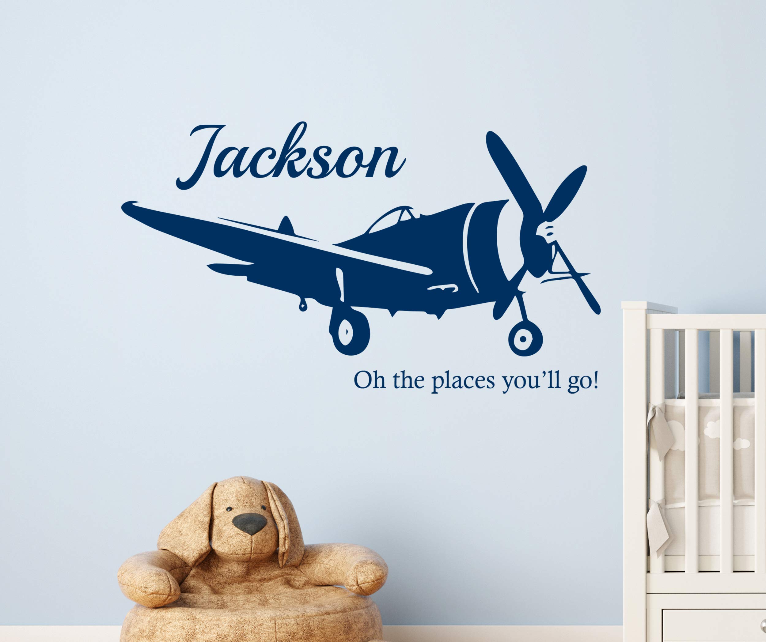 Custom Name Airplane Wall Decal - Nursery Wall Stickers for Baby Room Decor - Vinyl Wall Art for Kids Bedroom (24