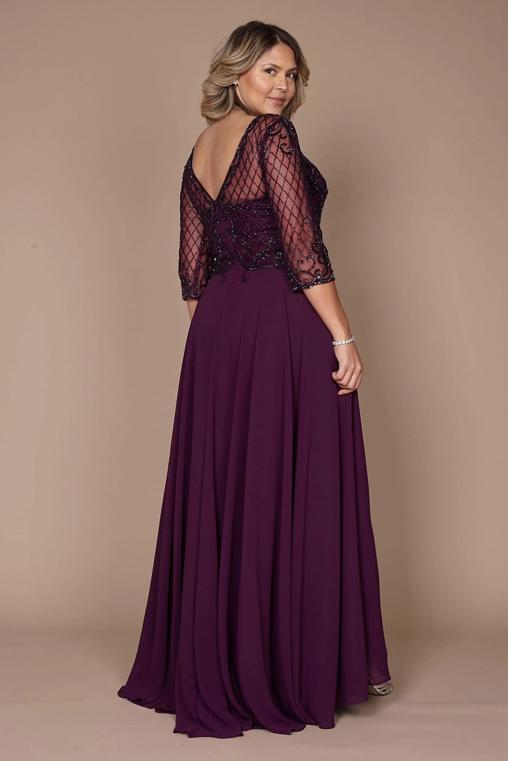 Elegant Plus Size Mother of The Bride Dress - Long Sleeve Beaded Formal Evening Gown for Weddings, Parties & Special Occasions