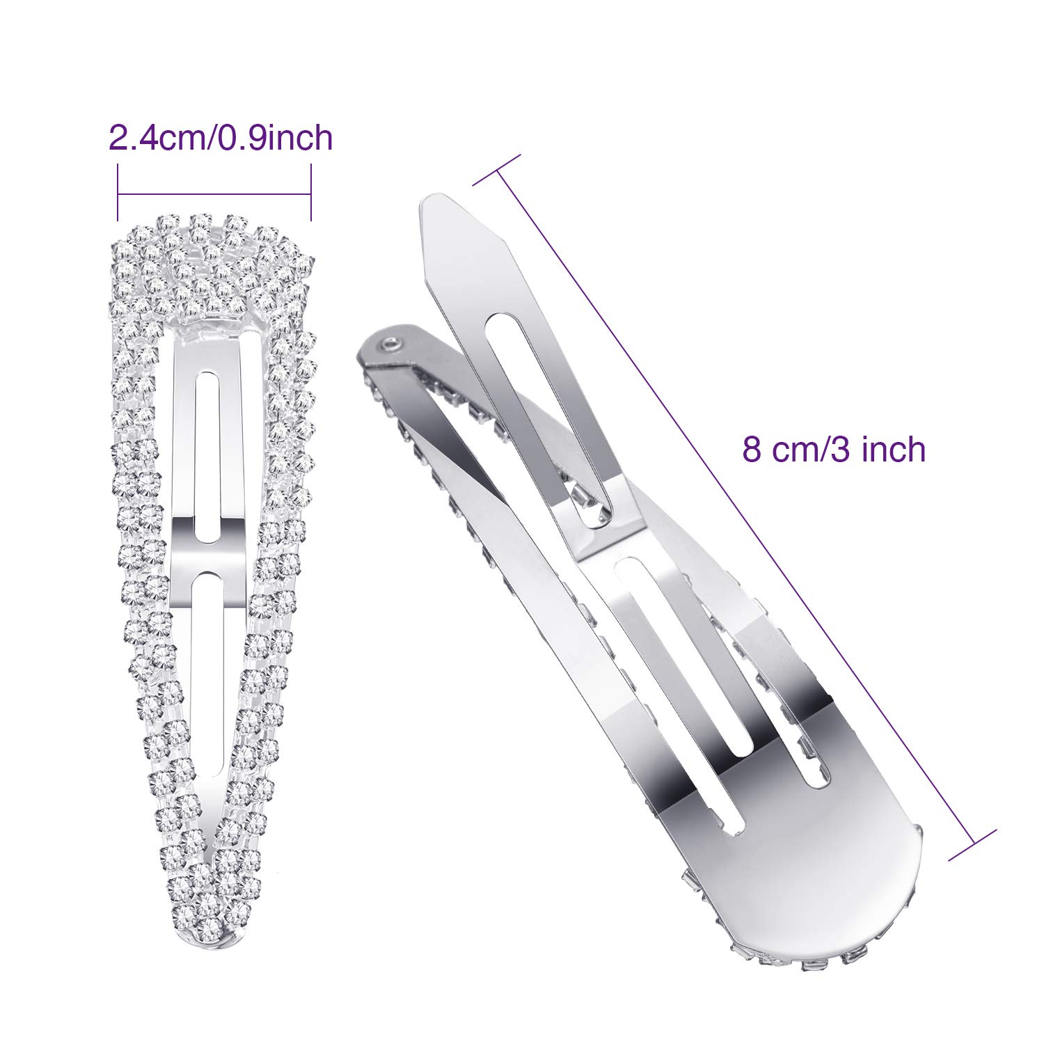 6-Piece Rhinestone Hair Clips Set - 3 Inch Snap Barrettes for Women & Girls - Wedding Bridal Hair Accessories in Black, Silver & Gold - Perfect for Parties, Prom & Special Occasions