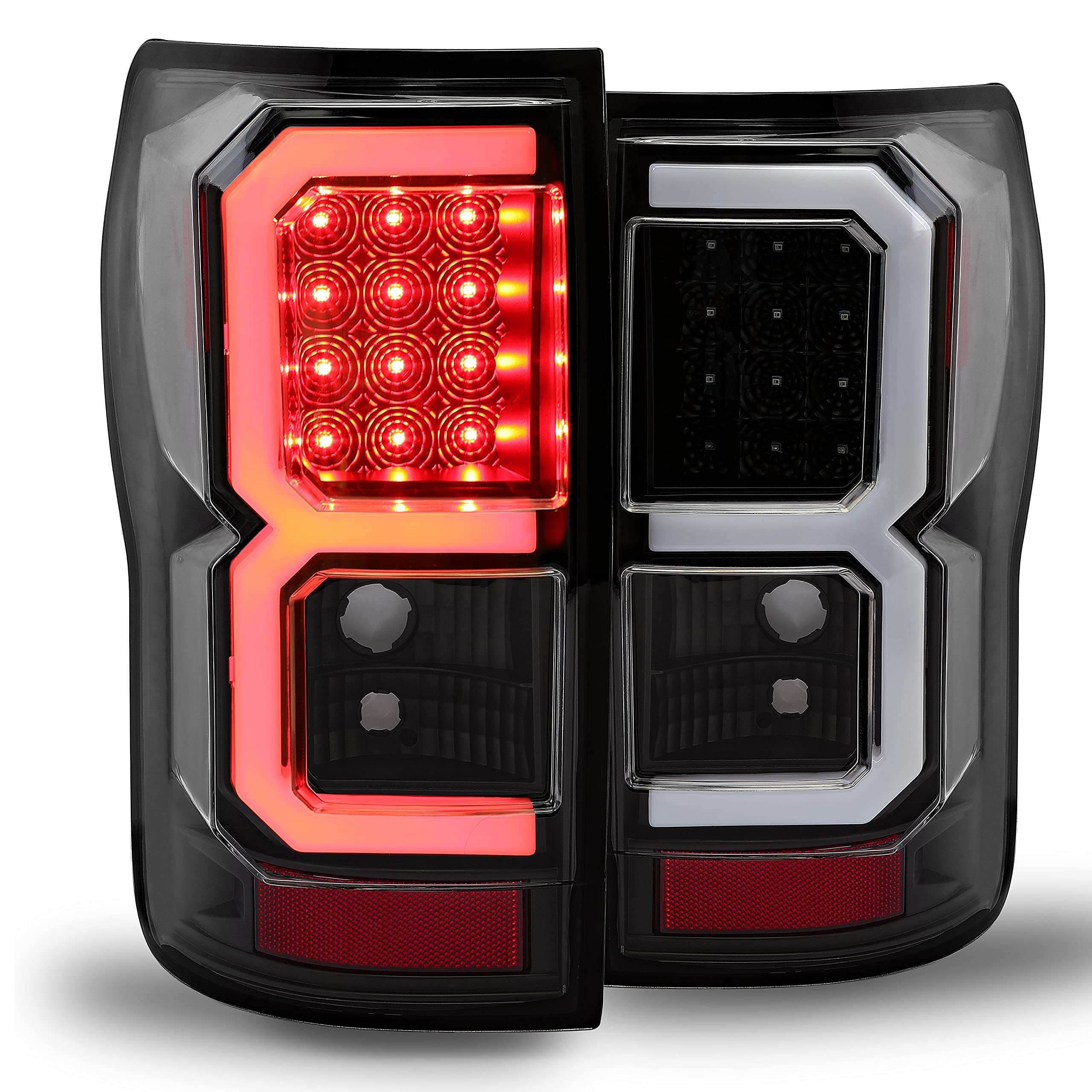 ECOTRIC LED Tail Lights for 2007-2013 Toyota Tundra - Pair of LED Tube Bar Taillights with Clear Lens & Black Housing (Driver & Passenger Side) | Durable Brake Lamps for Enhanced Night Driving Safety & Style Upgrade