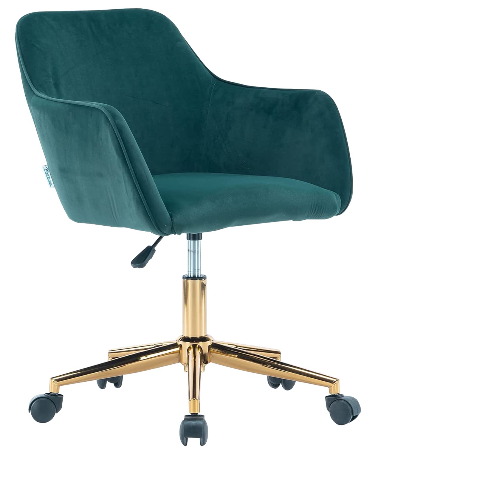Velvet Office Chair with 360° Swivel & Gold Base - Ergonomic Tufted Desk Chair for Home, Kids & Students - Perfect for Study, Work & Living Room (Green)