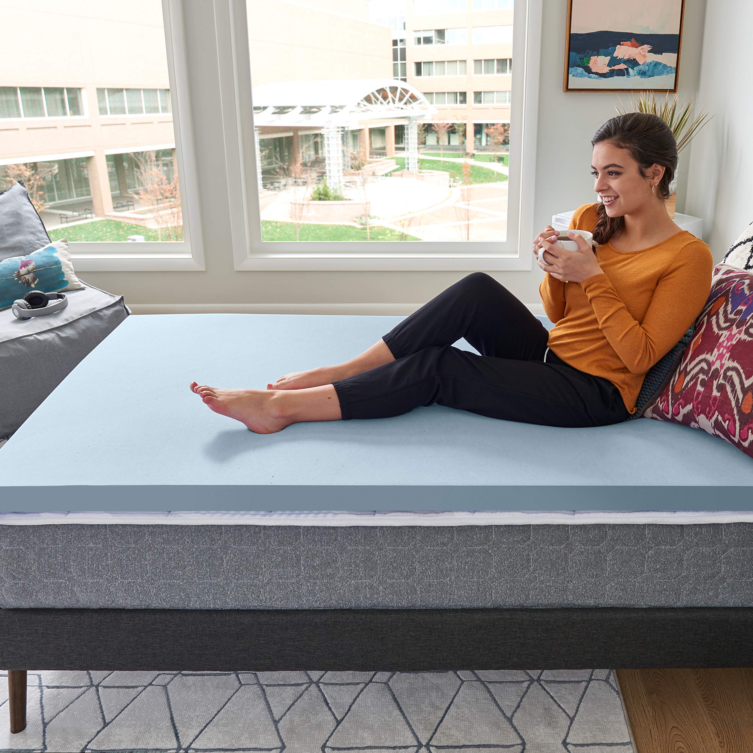 Sealy TrueForm 2 Inch Twin XL Memory Foam Mattress Topper with Gel Infused Technology - Body Contouring Support & Cooling Moisture Wicking Fabric - Perfect for Hot Sleepers & Pressure Relief - Blue - Ideal for Dorm Beds, Guest Rooms & Home Comfort Upgrade