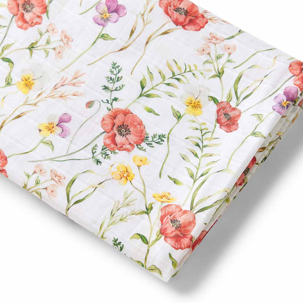 Organic Cotton Muslin Baby Wrap Blanket - Soft & Breathable Swaddle for Newborns - Perfect for Swaddling, Nursing, and Stroller Use - Meadow Design