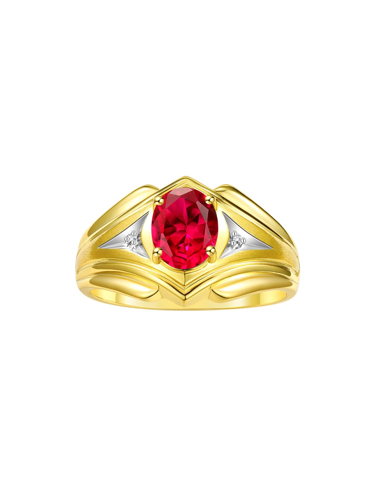 Men's Yellow Gold Plated Silver Ring with 9X7MM Oval Gemstone & Diamond - Classic Designer Style Birthstone Ring for Men (Sizes 8-13) | Perfect for Weddings, Anniversaries, Gifts & Everyday Wear
