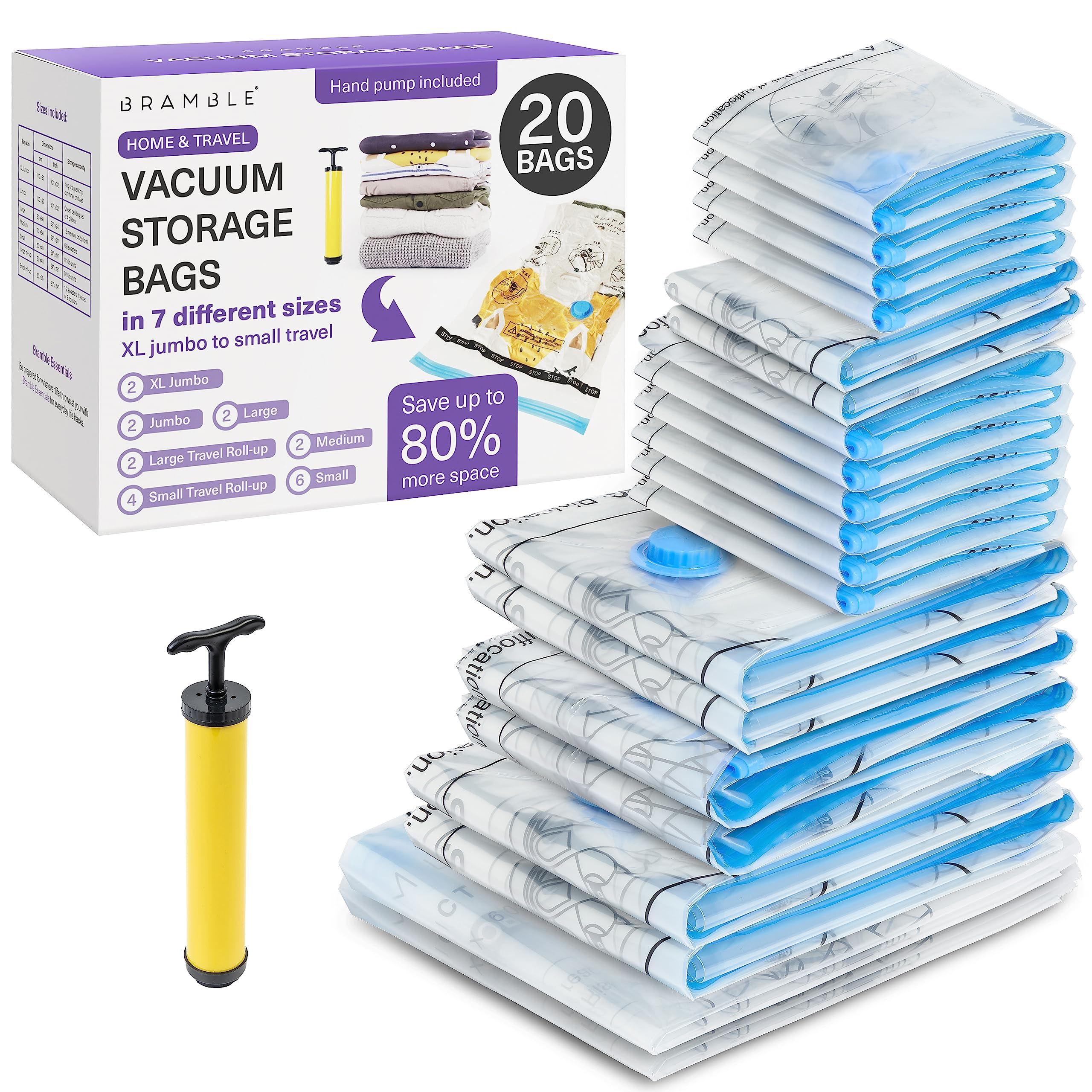 20 Pack Heavy Duty Vacuum Storage Bags for Clothes with Hand Pump - Extra Large Space Saver Bags for Duvets, Blankets, Winter Coats | Perfect for Travel, Seasonal Storage & Moving (XXL)
