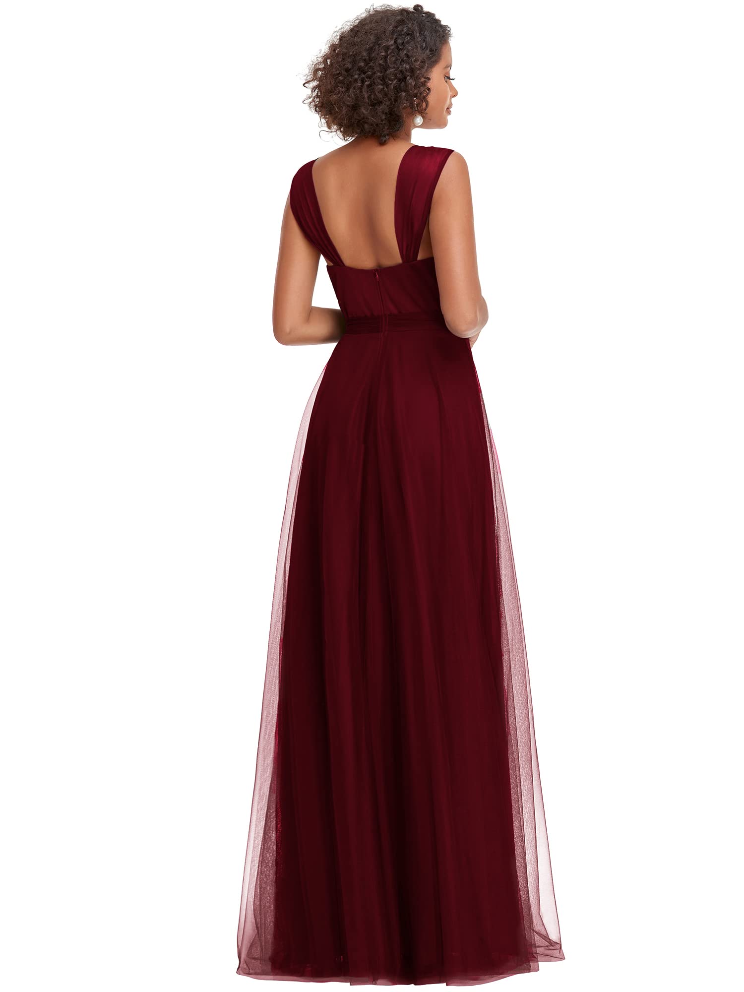 Ever-Pretty Women's Elegant V-Neck Sash Waist A-Line Maxi Tulle Wrap Dress - Formal Bridesmaid Dresses 07303 (USA) | Perfect for Weddings, Proms, and Special Occasions