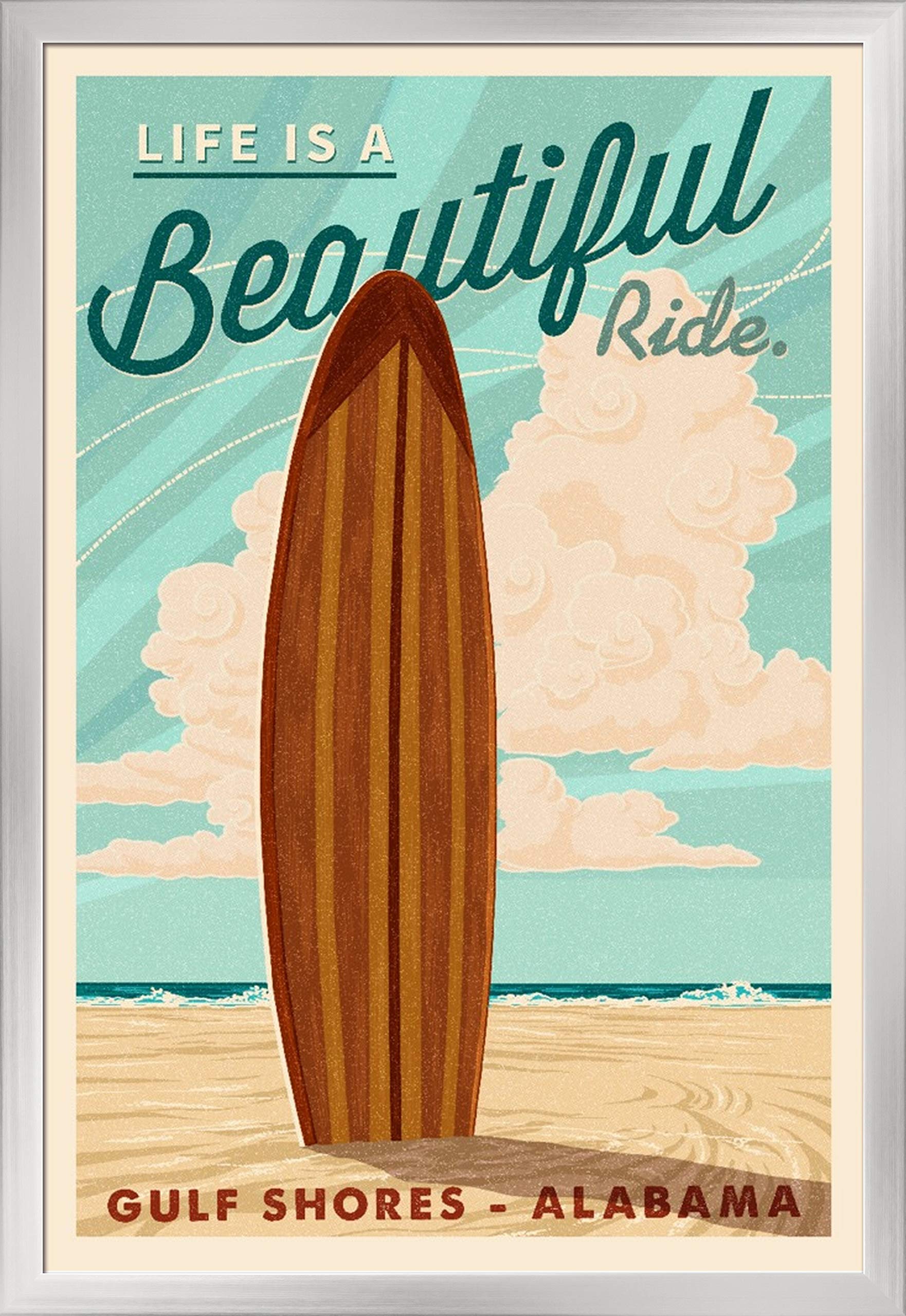 Gulf Shores Alabama Landscape Art Print - 24x36 Giclee Canvas with Silver Wood Gallery Frame - Coastal Wall Decor for Living Room, Beach House & Office