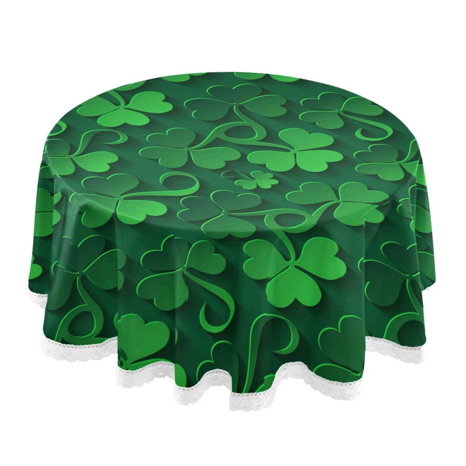 St. Patrick's Day Shamrock Round Tablecloth - 60 Inch Green Clover & Heart Design, Washable Polyester Table Cover for Dining, Holiday Decor, Home Party, Wedding & Picnic | Perfect for Irish-Themed Celebrations and Spring Gatherings
