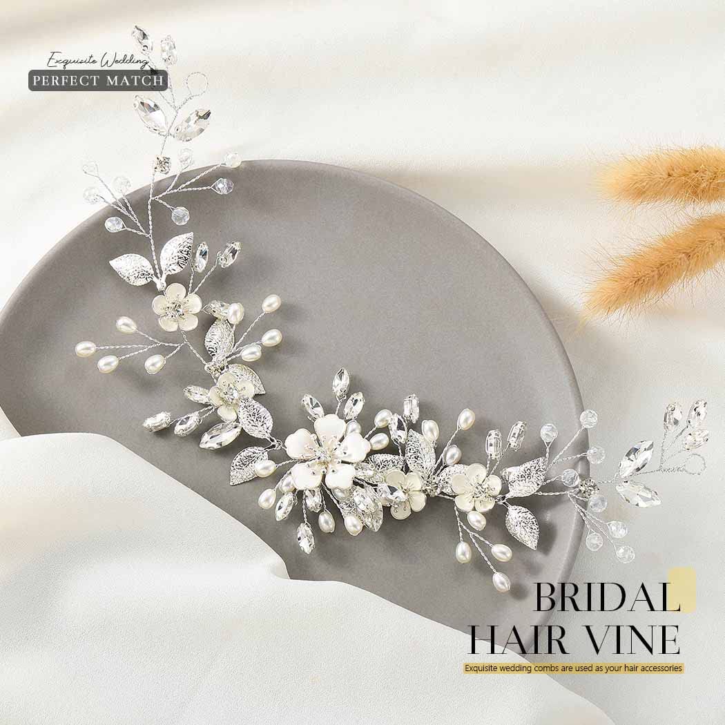 Elegant Crystal Pearl Bridal Hair Accessories for Women - Silver Wedding Headpiece Flower Bride Headband for Girls | Perfect for Weddings, Prom, Parties & Special Occasions