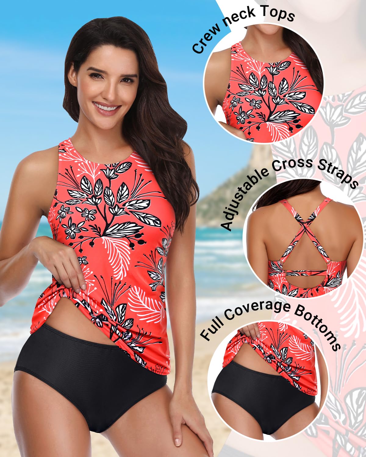 Women's Tummy Control High Neck Tankini Swimsuits - 2 Piece Bathing Suit with Shorts | Perfect for Beach Vacations, Pool Parties & Summer Getaways