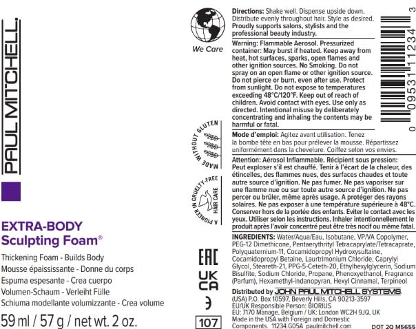 Paul Mitchell Extra-Body Sculpting Foam for Fine Hair - Volumizing & Thickening Styling Foam for Fuller, Bouncier Hair - Perfect for Daily Use & Special Occasions