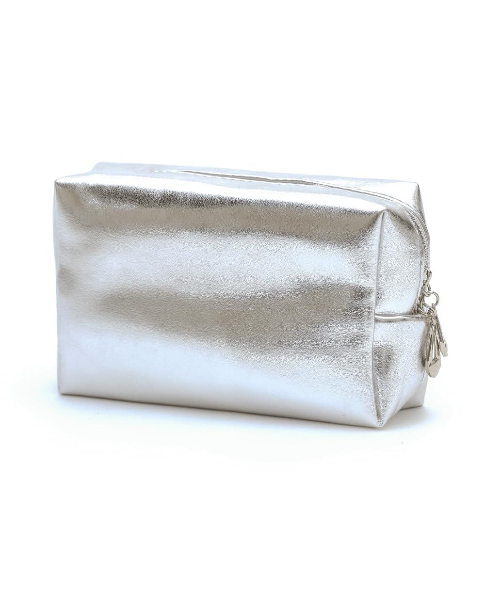 Small Makeup Bag for Women | Silver Leather Cosmetic Pouch | Travel & Everyday Essentials Organizer