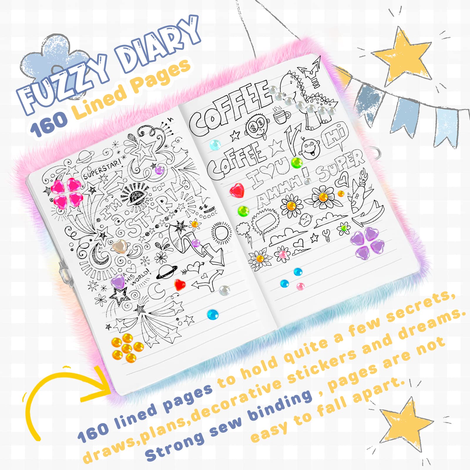Homicozy Bear Lockable Diary for Girls - Kids Journal with Keys, School Travel Notebook Set for Writing & Drawing, Plush Secret Diary with Multicolor Pens, Stickers & Keychain - Perfect for School, Travel, Birthday Gifts & Secret Keeping
