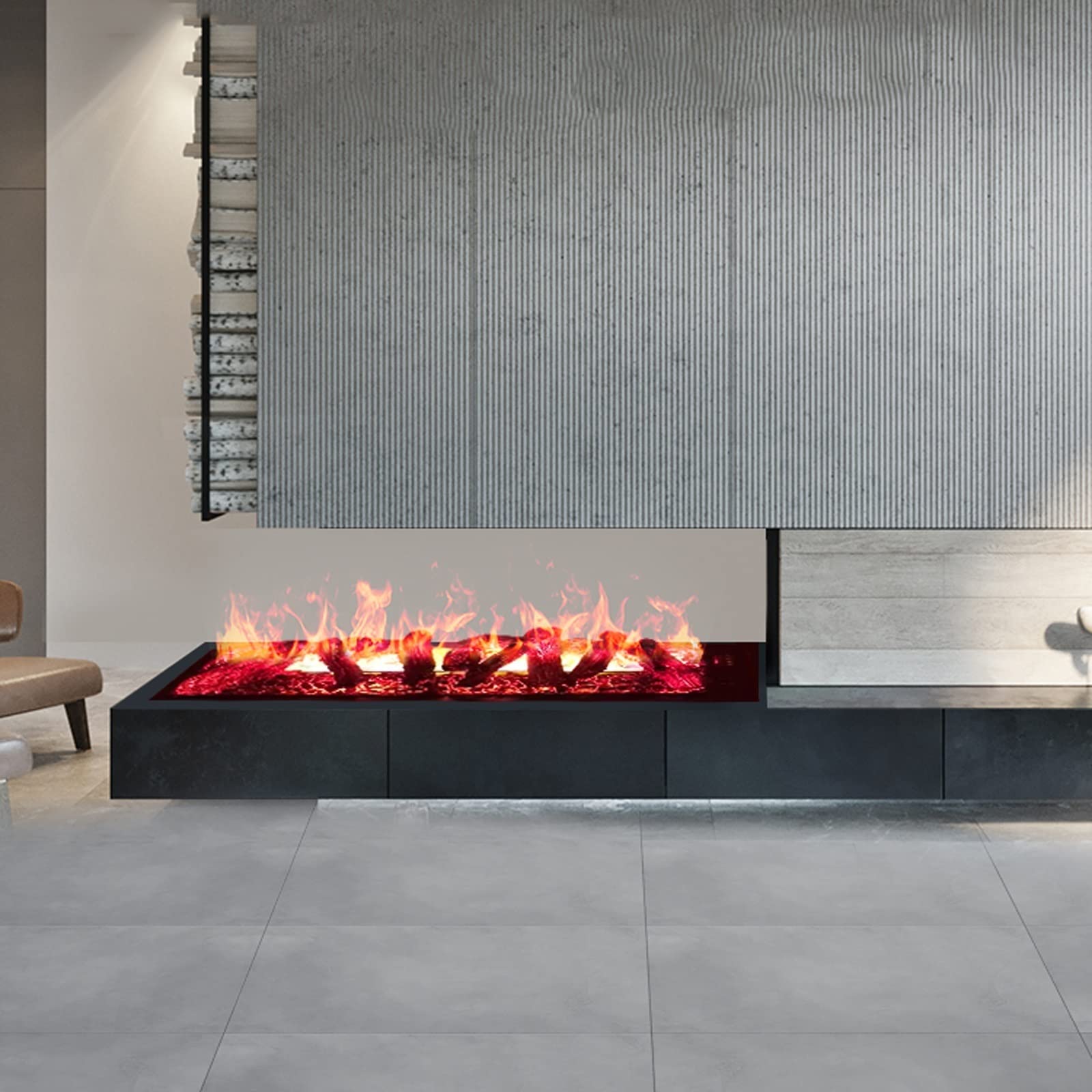 Energy Efficient Electric Fireplace Insert with Realistic Flame & Water Vapor - Recessed Wall Mount Fireplace with Simulated Log/Charcoal Decoration - Perfect for Living Rooms, Bedrooms, and Home Offices (White)