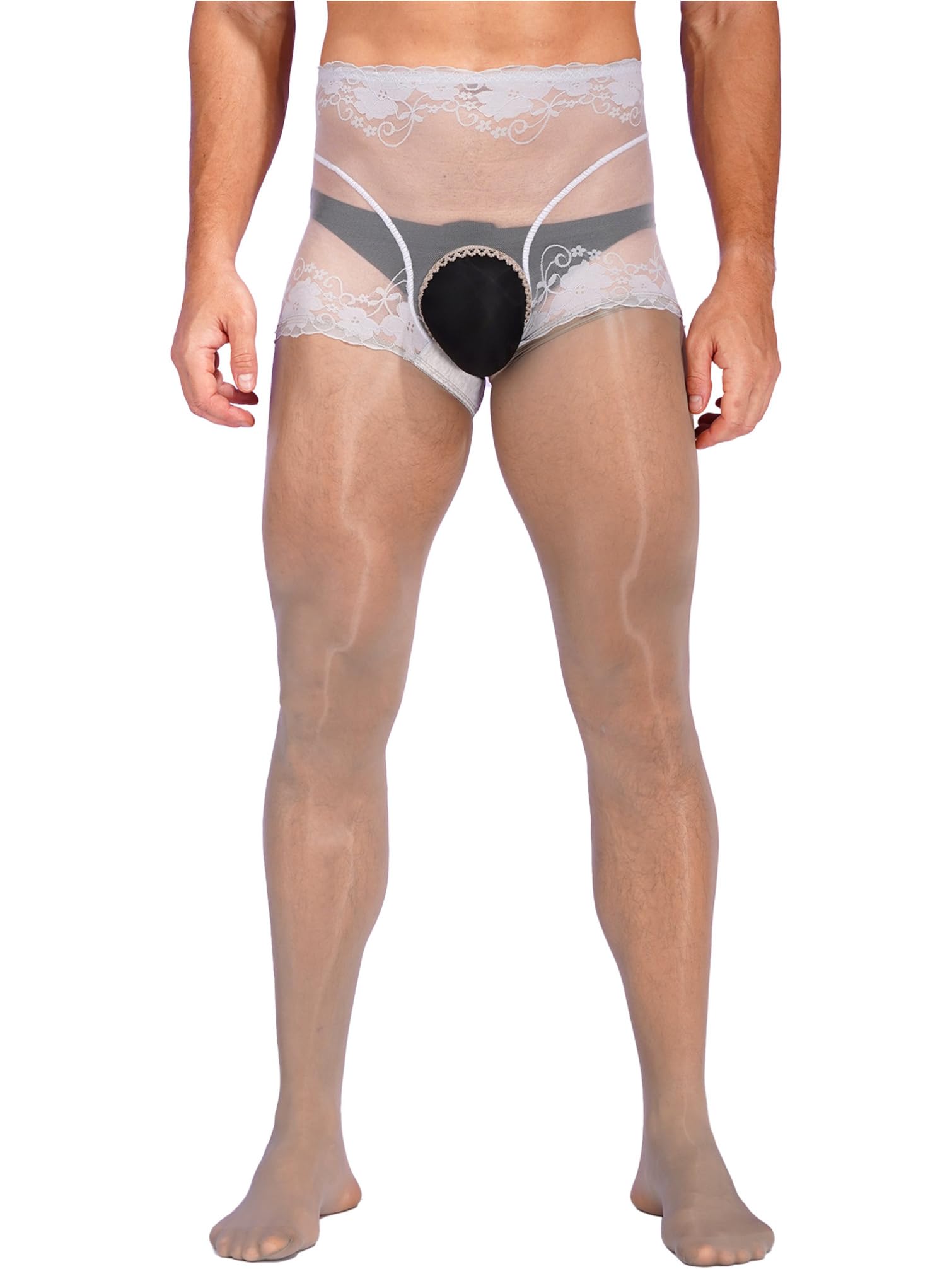 TiaoBug Men's Floral Lace Pantyhose - Sheer Hollow Out Tights Stockings for Crossdressing & Cosplay - Perfect for Halloween, Parties and Sensual Wear