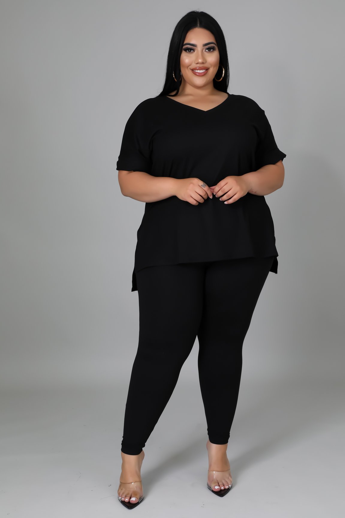 Giselle Women's Plus Size Curve Black Pant Set - Stretchy Comfortable Lounge & Sleepwear for Home & Travel
