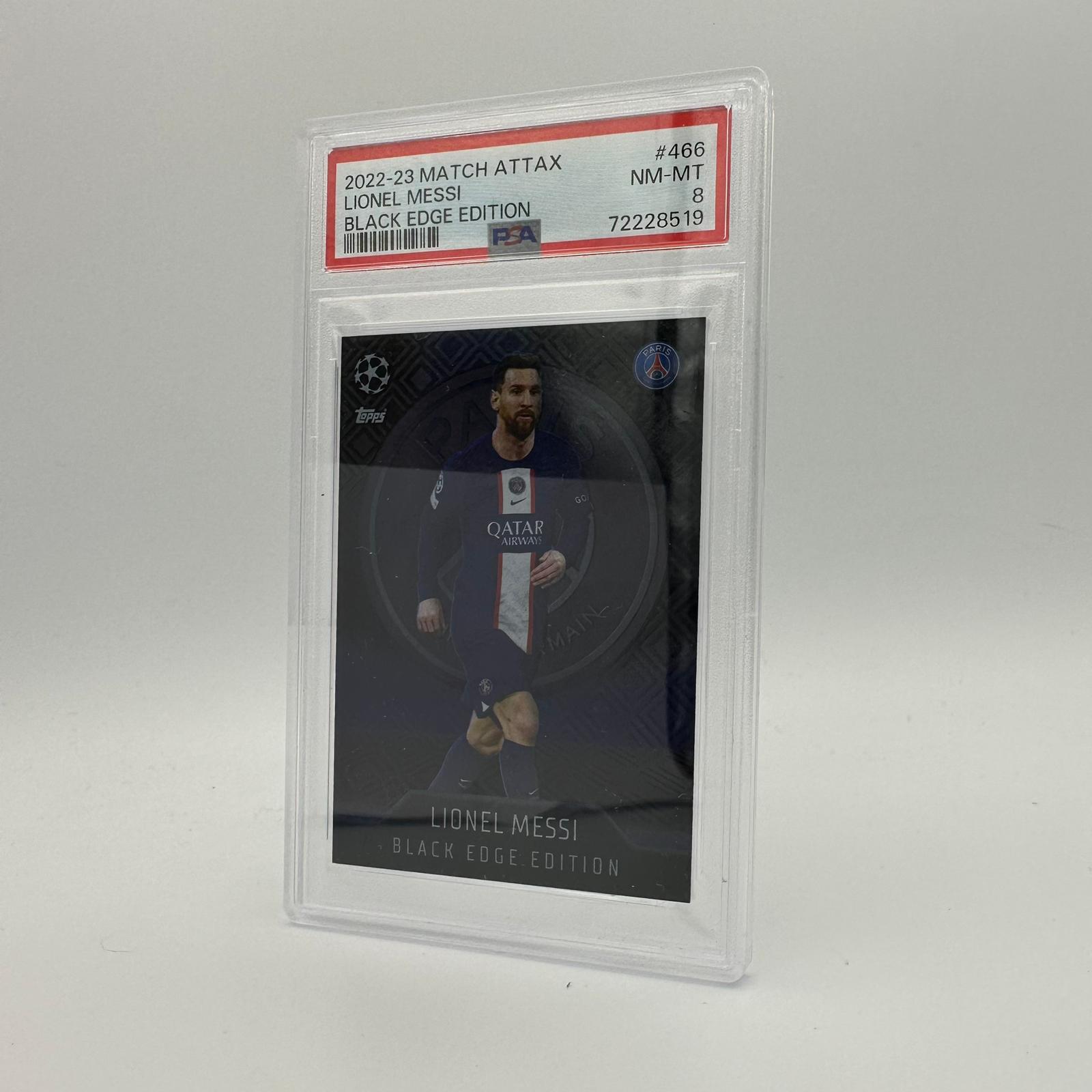 PSA 8 Lionel Messi #466 Black Edge Edition Soccer Trading Card - Rare Collectible for Sports Memorabilia & Investment - Perfect for Display, Gifts, and Card Collections