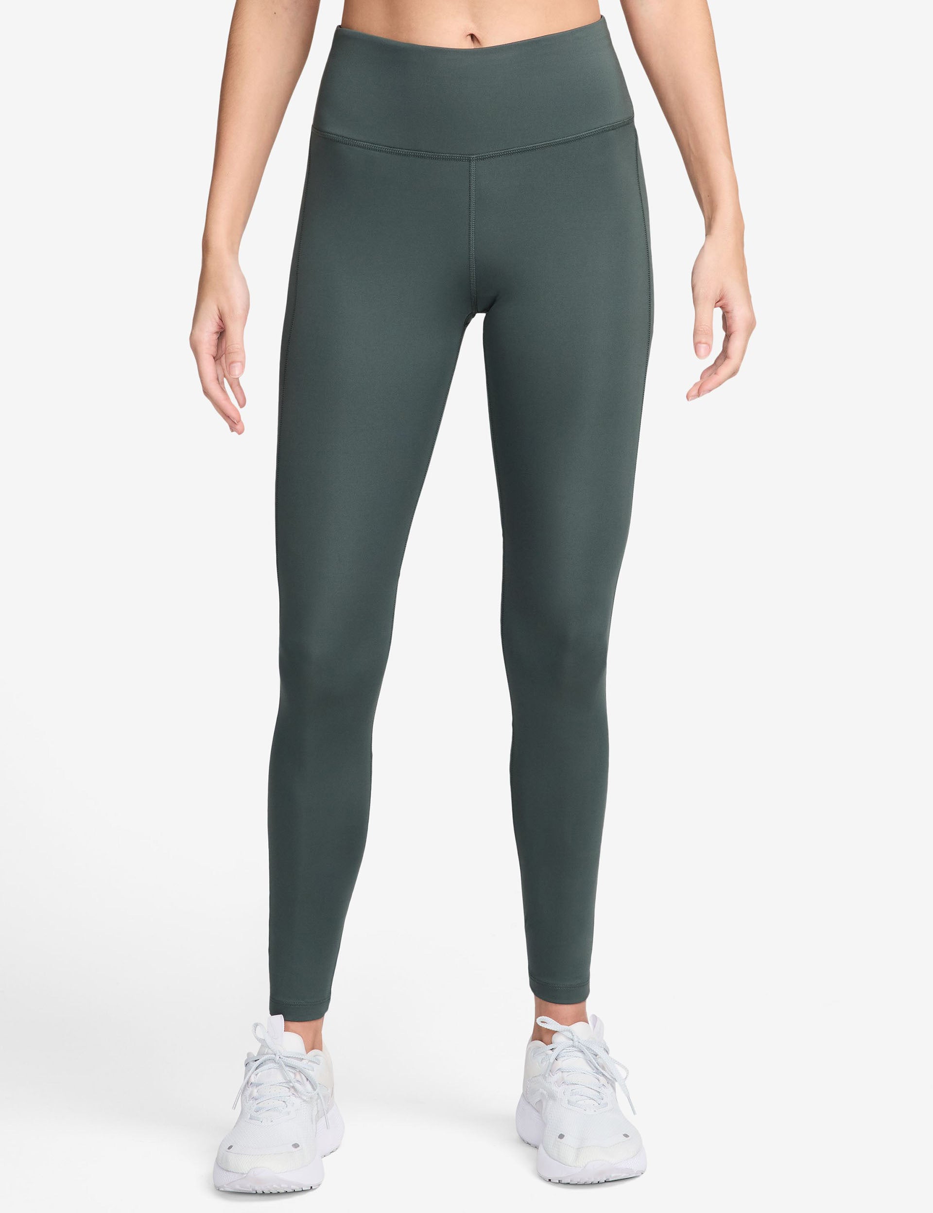 High Waist Running Leggings for Women - Vintage Green with Reflective Silver Stripe | Moisture Wicking, 4-Way Stretch | Perfect for Jogging, Yoga & Gym Workouts