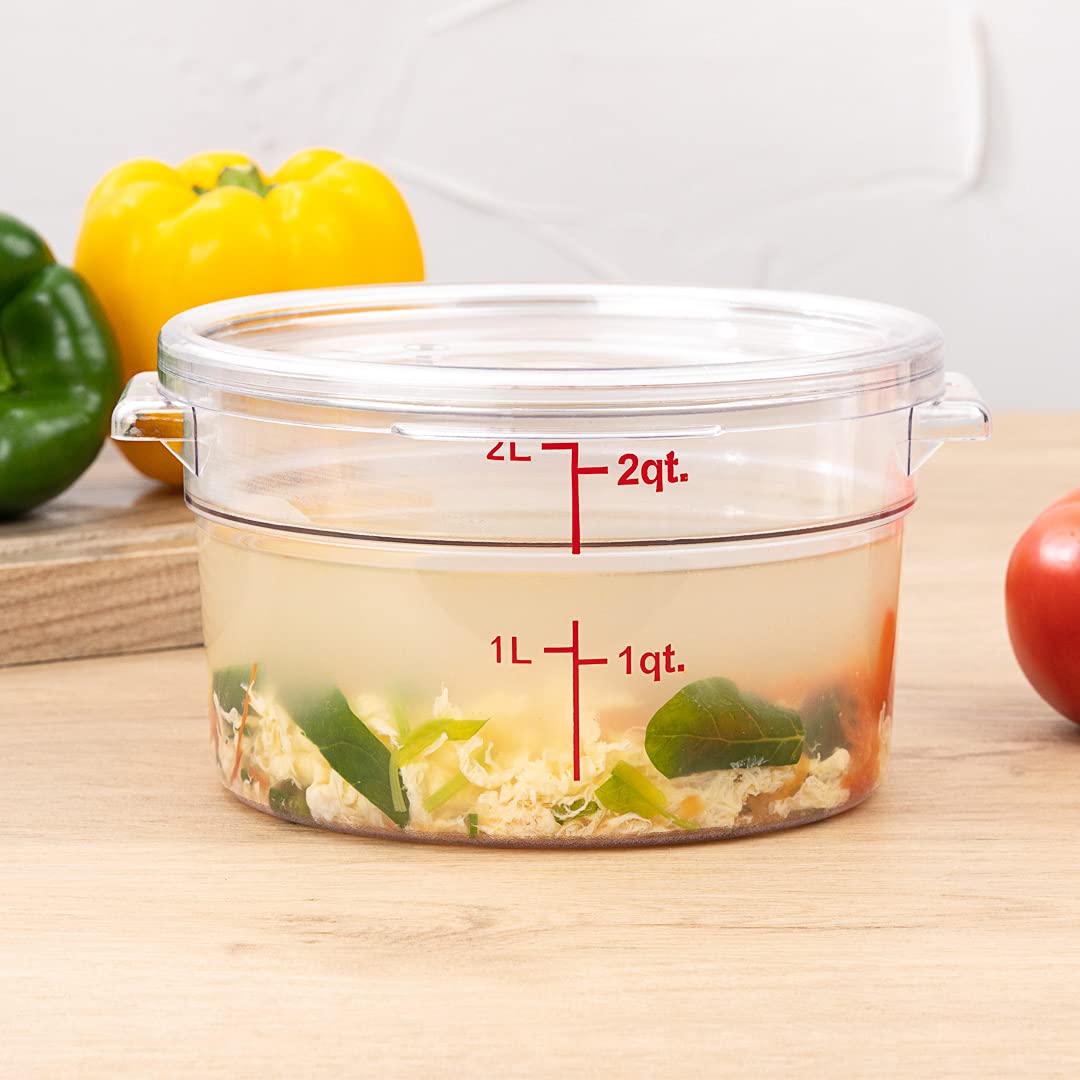 Restaurantware Met Lux 2 Quart (64 oz) Clear Plastic Food Storage Containers - 10 Pack Round Commercial Food Prep Containers with Volume Markers, Lids Sold Separately - Perfect for Restaurant, Catering, Meal Prep & Bulk Food Storage