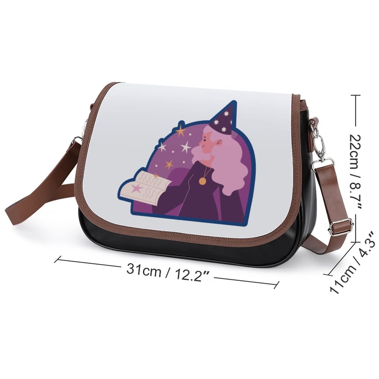 Stylish Leather Crossbody Bags for Women - Designer Shoulder Messenger Purse with Printed Flap & Cute Cartoon Witch Magic Pattern | Perfect for Daily Use, Travel, and Halloween Accessories