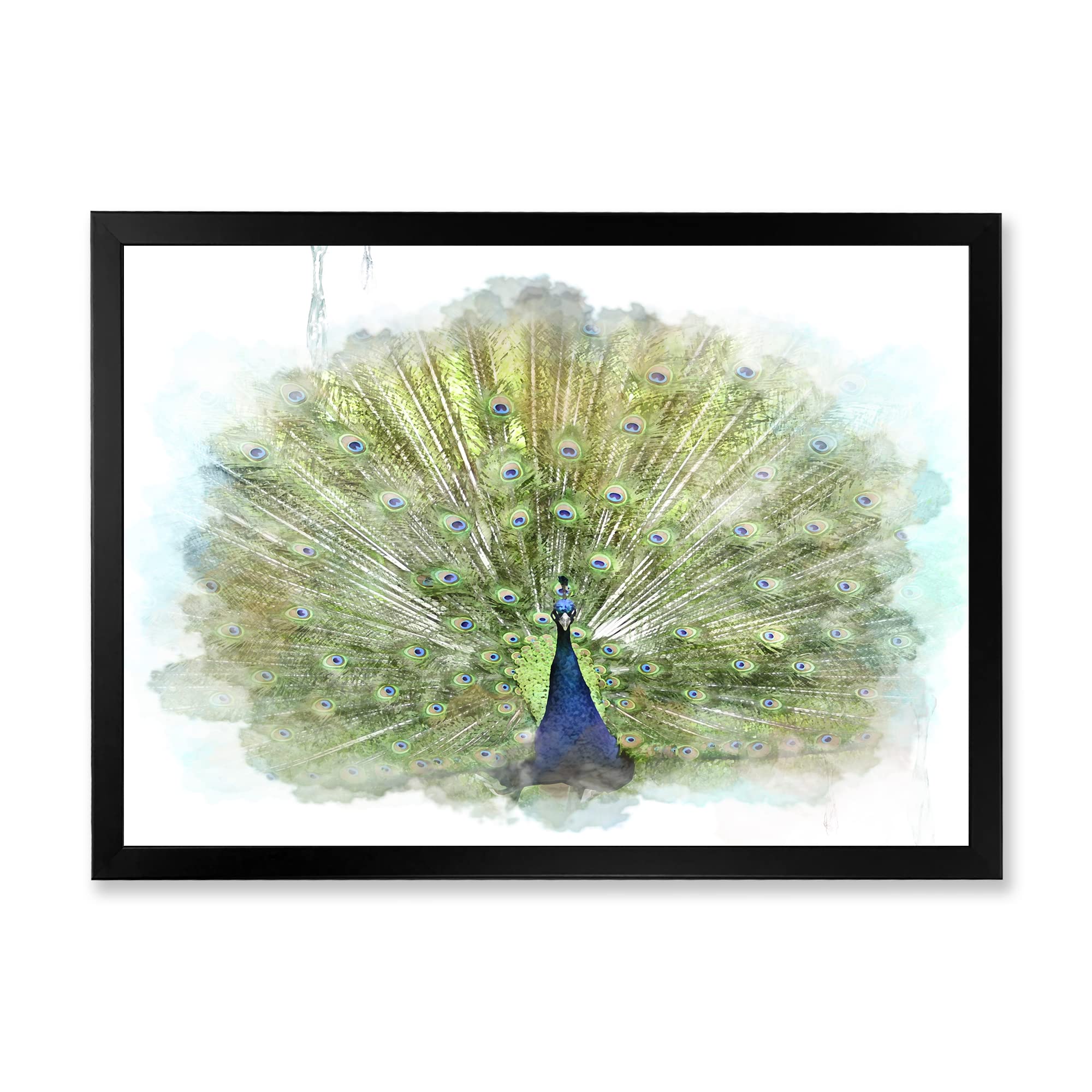 DesignQ Peacock Bird Traditional Framed Wall Art - Handmade Home Decor for Living Room, Bedroom & Office - Elegant Indian Peacock Painting for Wall Decoration