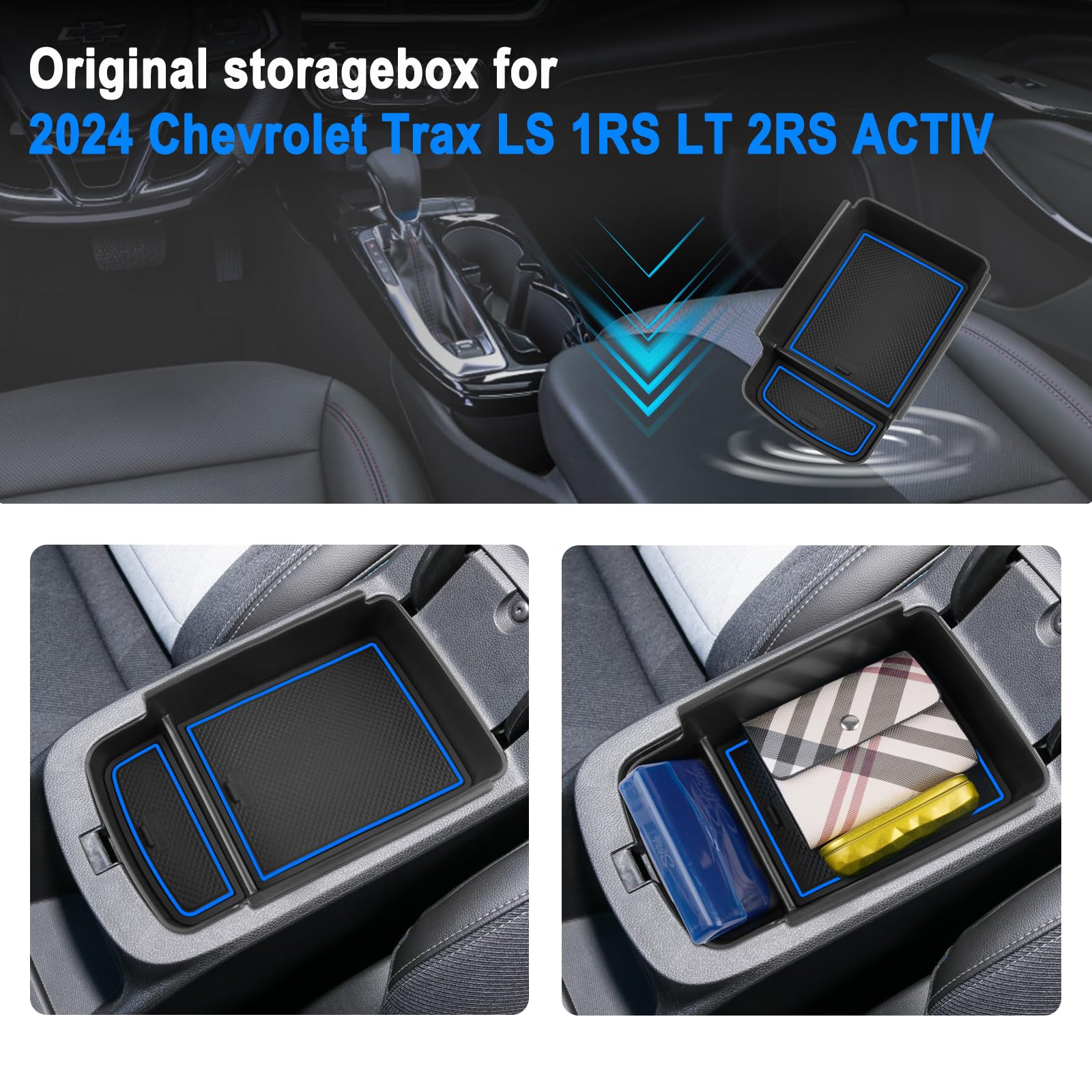 2024 Chevy Trax Center Console Organizer Tray - Compatible with Trax LS/1RS/LT/2RS/ACTIV Models - Armrest Storage Box Insert for Car Accessories | Perfect for Road Trips & Daily Commute Organization