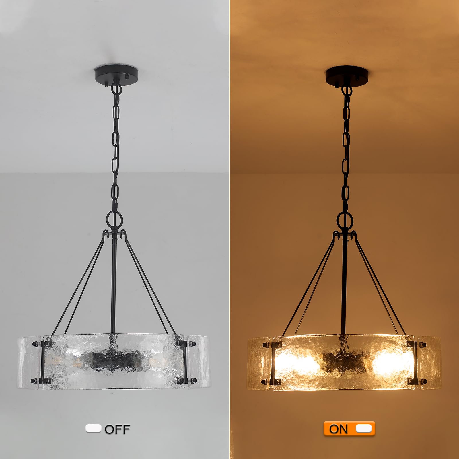 5-Light Black Glass Drum Chandelier - 19.68