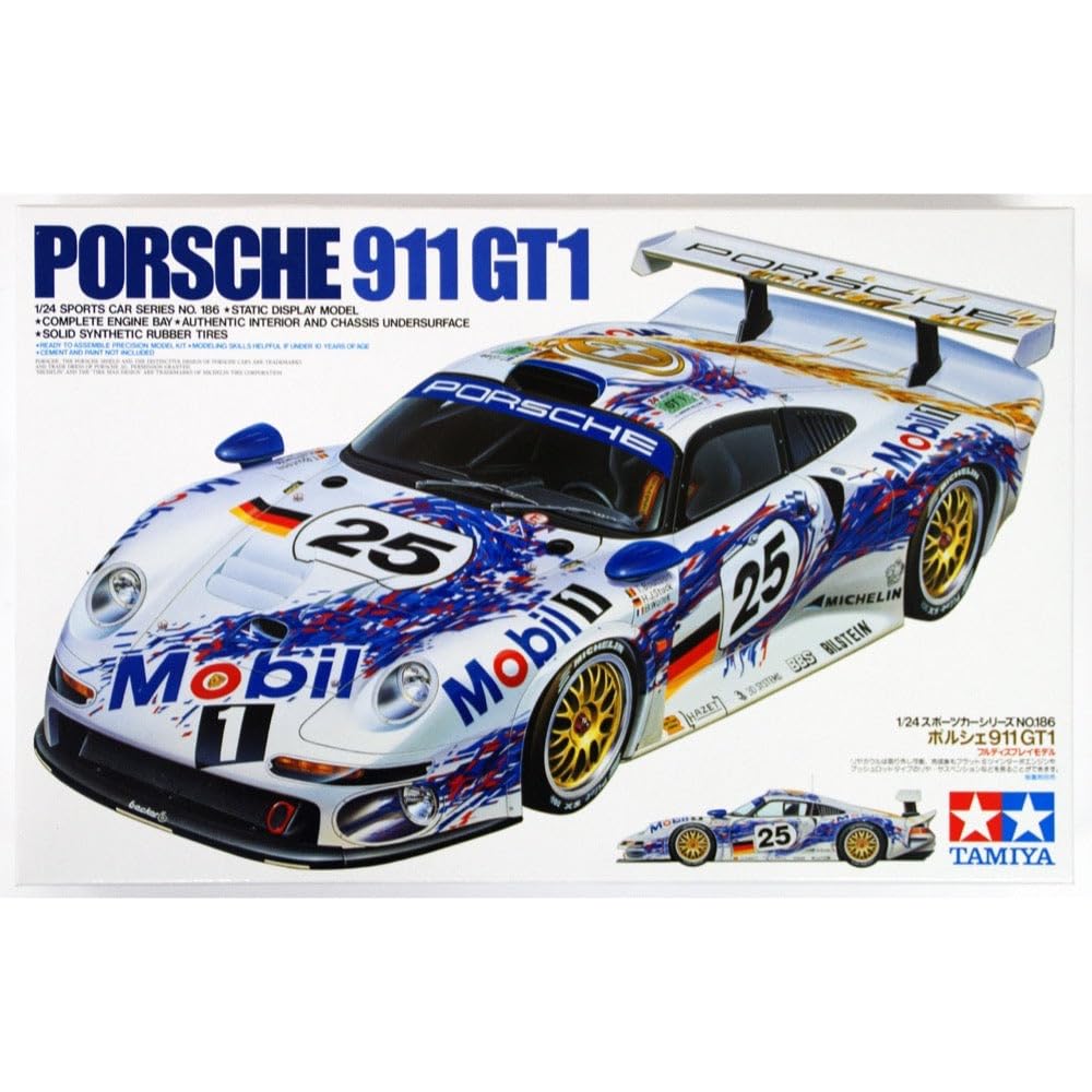Tamiya 24186 Porsche 911 GT1 1:24 Scale Model Kit - High-Quality Plastic Car Model for Collectors & Hobbyists - Perfect for Display, Gifts & Racing Enthusiasts
