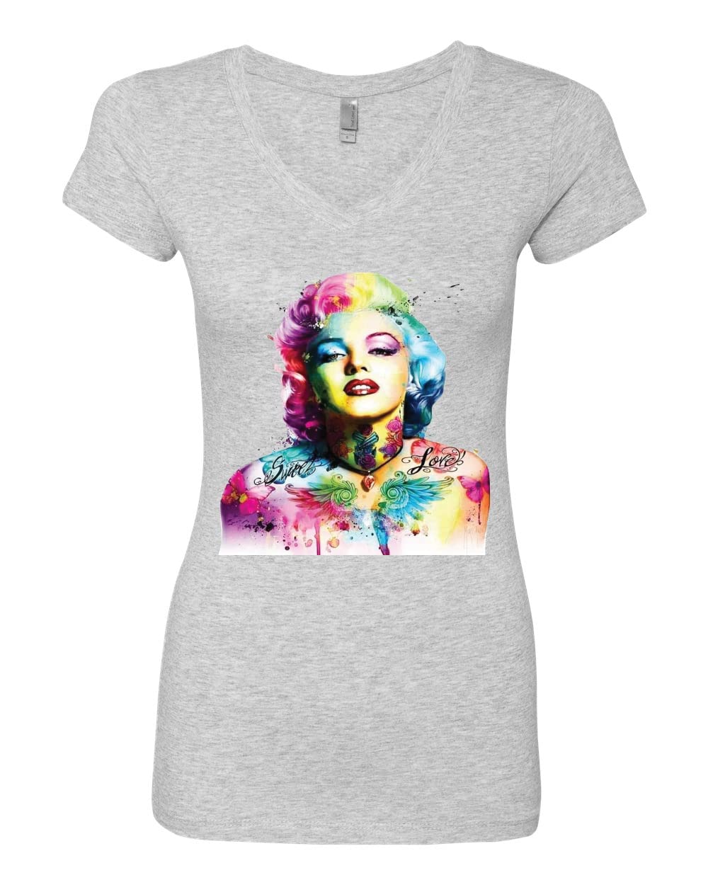 Vibrant Marilyn Multicolor Pop Art T-Shirt for Women - Junior Fit V-Neck Tee - Perfect for Casual Wear, Pop Culture Events & Retro Fashion