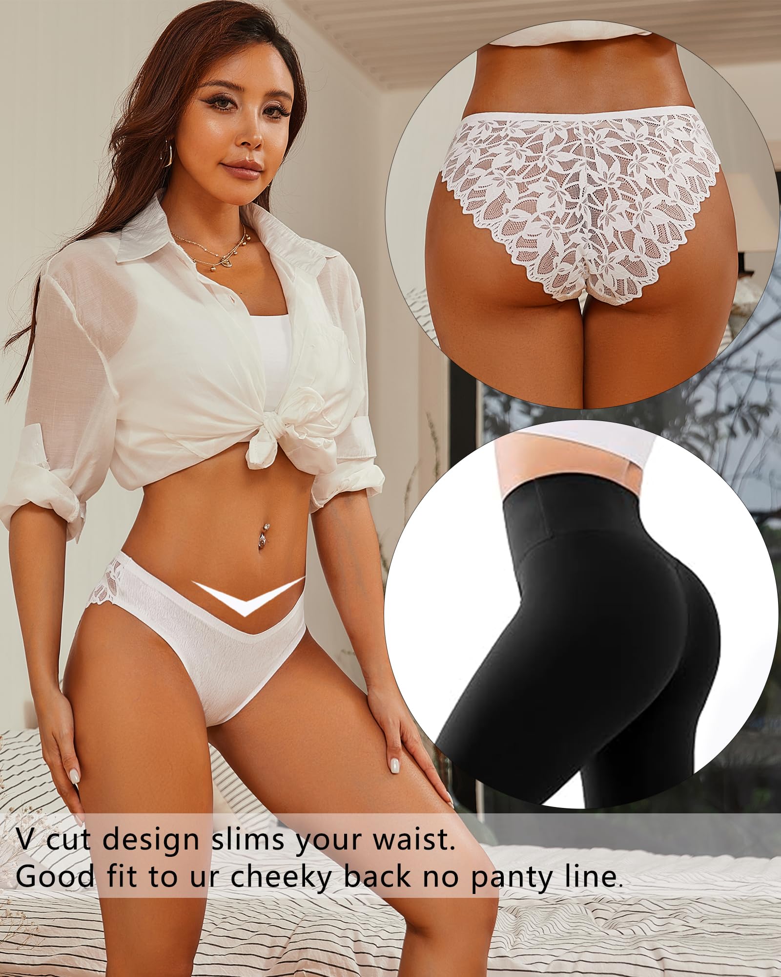 Seamless Soft Lace Hipster Panties for Women - No Show Cheeky Bikini Underwear 6 Pack (S-XL) | Comfortable Sexy Underwear for Everyday Wear, Date Night & Beach