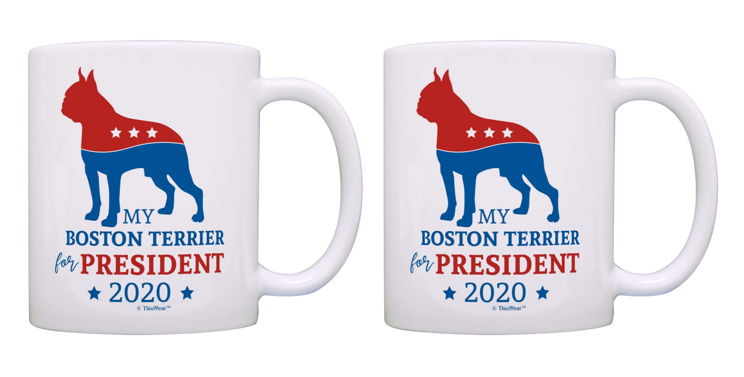 Boston Terrier Election 2020 Dog Mom Coffee Mugs Set of 2 - White Ceramic Tea Cups for Pet Lovers, Perfect for Morning Coffee, Office Use & Gift Giving